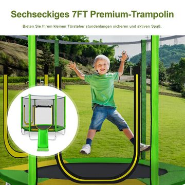 OKWISH Kindertrampolin Gartentrampolin, Ø 213 cm, mit TÜV Rheinland Zertifizierung, gepolsterten Stangen,293*213*204cm