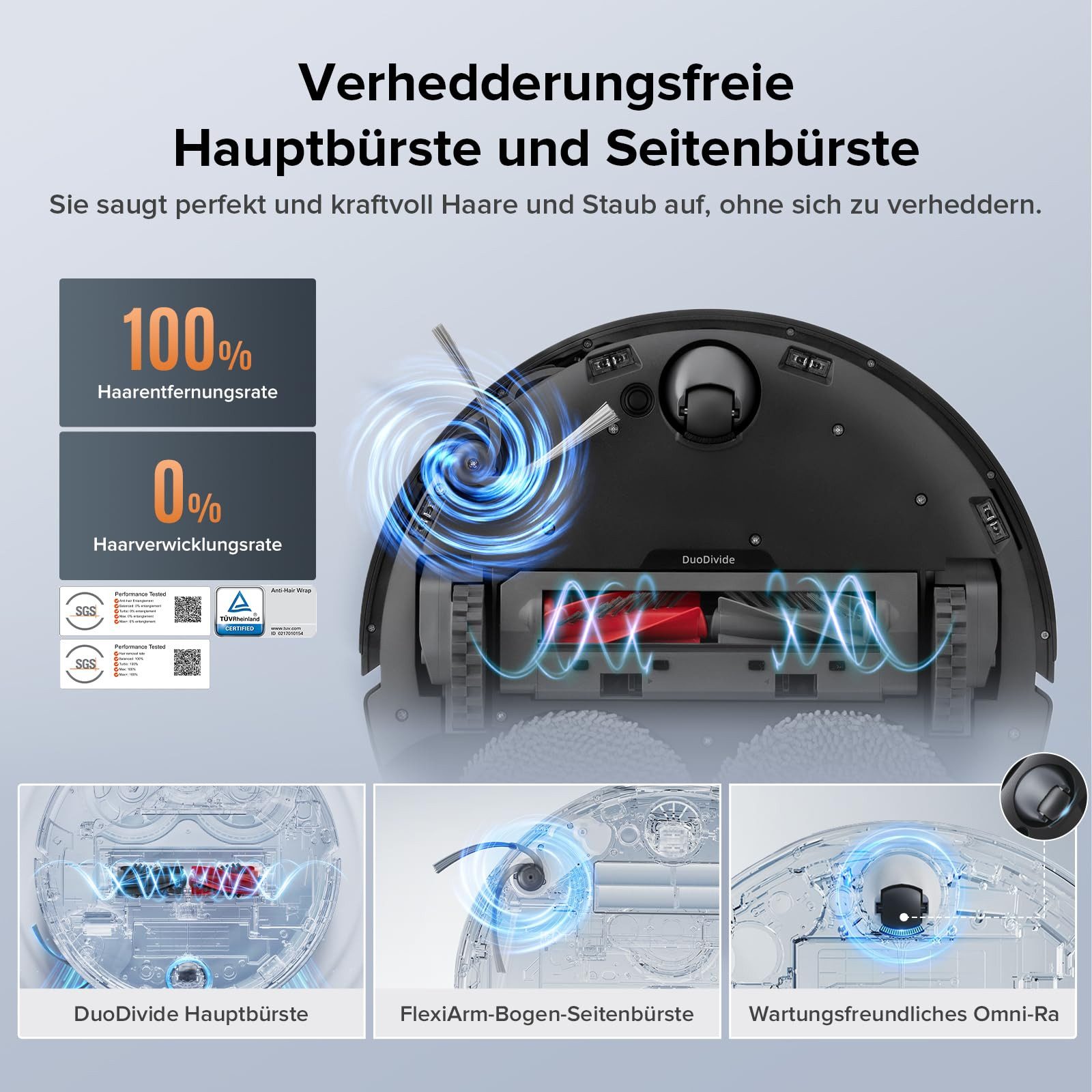 Roborock Saugroboter Qrevo Edge S5A, 18500Pa (Upgrade von S8 Pro Ultra), mit Wischfunktion,Dual Anti-Tangle-System, 18500Pa, Dual Anti-Tangle-System, 75℃ Heißwasser-Moppwäsche