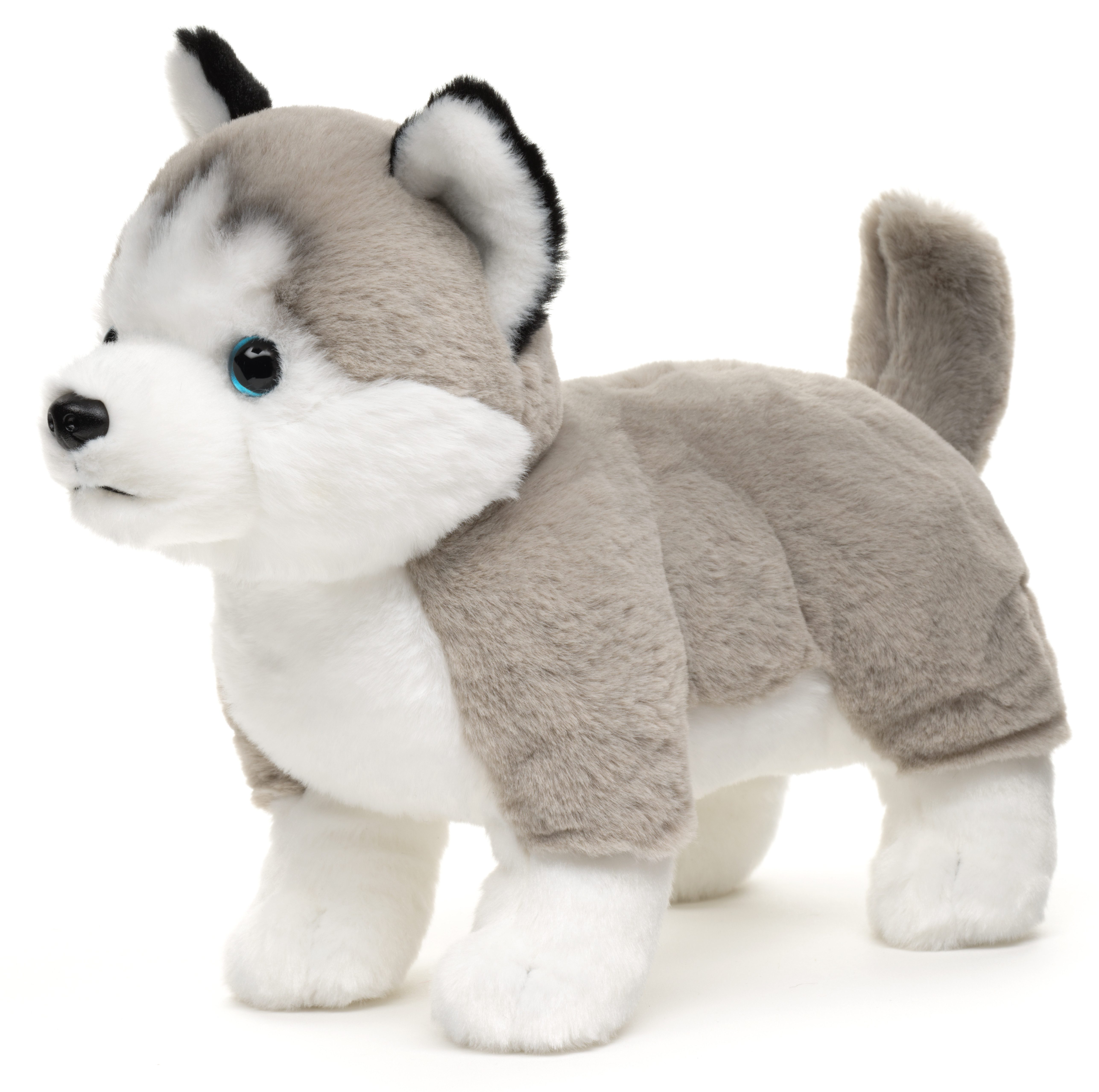 Uni-Toys Kuscheltier Husky grau, stehend - Mit/ohne Leine - 30 cm (Länge) - Plüschtier, zu 100 % recyceltes Füllmaterial