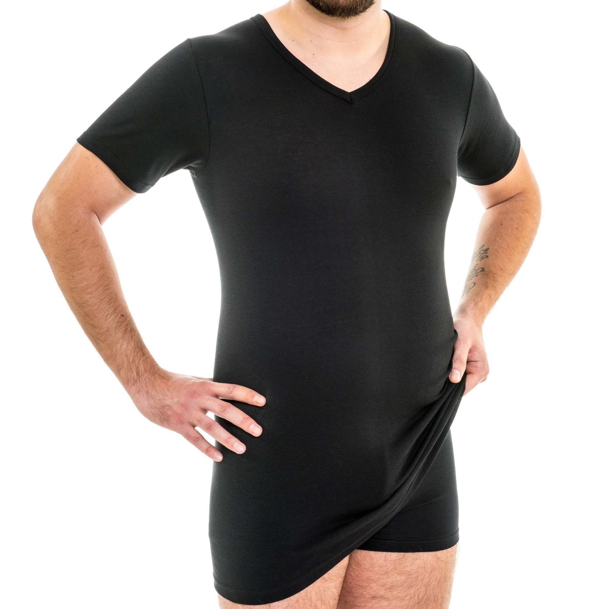 HERMKO Unterziehshirt 164887 Extralanges Herren Unterhemd V-Ausschnitt aus günstig online kaufen