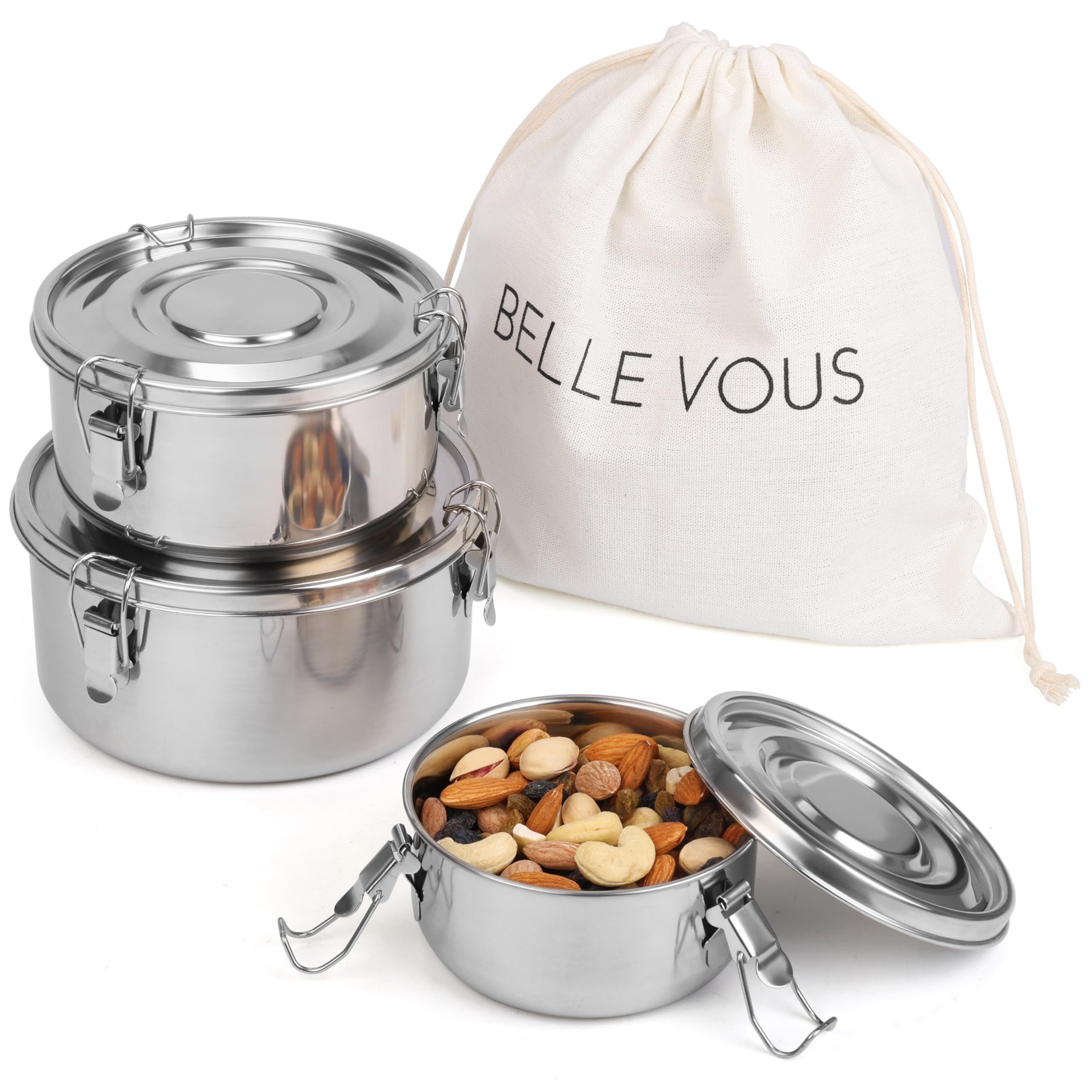 Kühlakku Belle Vous 3er Pack Brotdose Edelstahl - Lunchbox Set mit Tasche