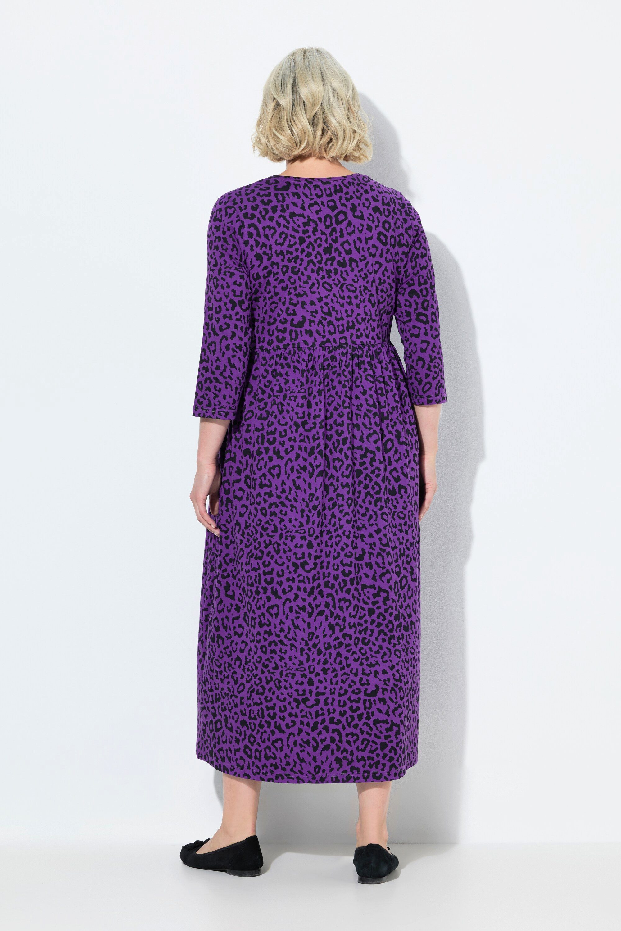 Ulla Popken Maxikleid Jerseykleid A-Linie Tunika-Ausschnitt 3/4-Arm