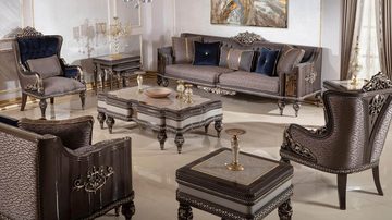 Casa Padrino Couchtisch Luxus Barock Couchtisch Grau / Dunkelbraun / Gold - Prunkvoller Massivholz Wohnzimmertisch im Barockstil - Barock Möbel - Edel & Prunkvoll