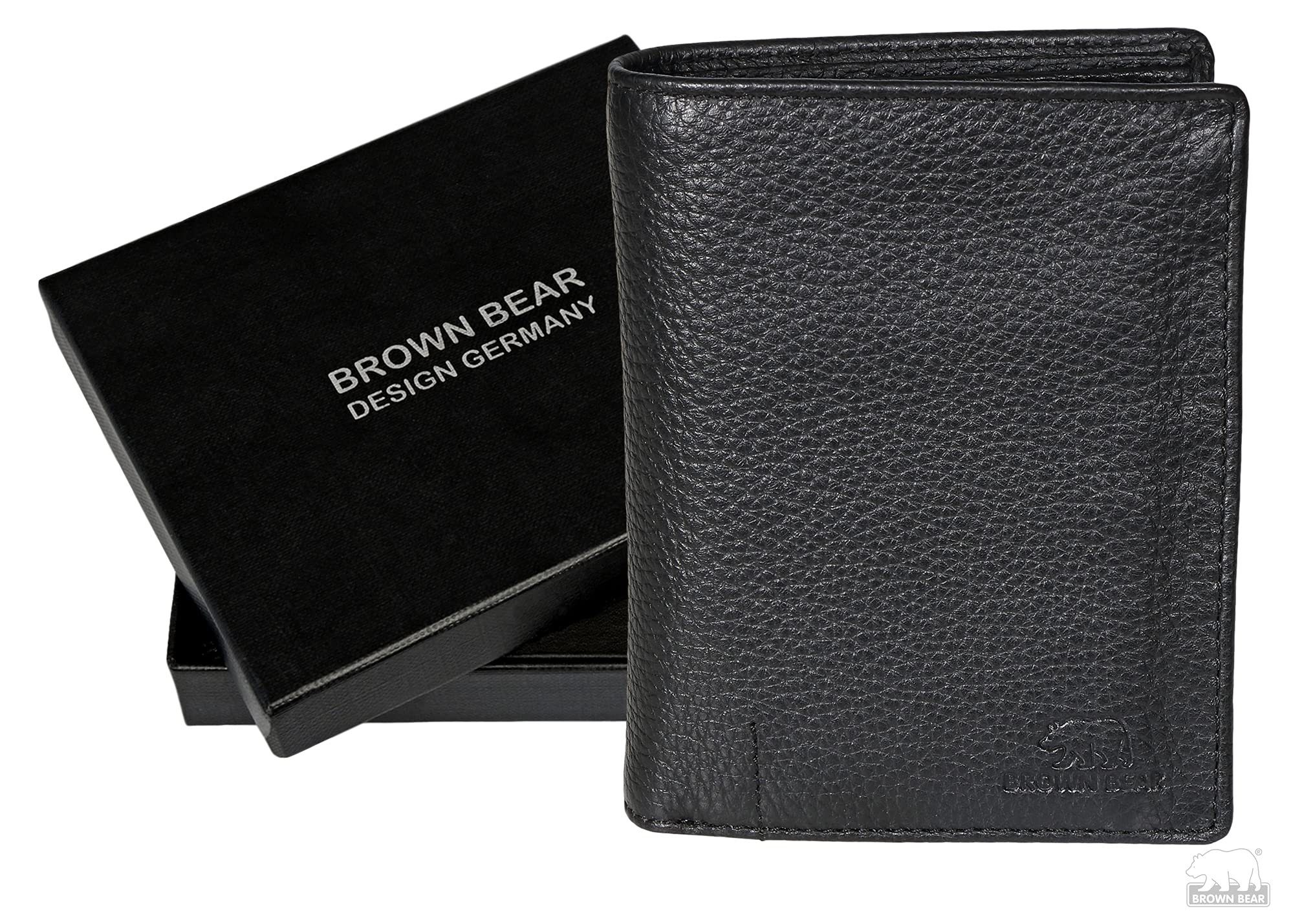Brown Bear Geldbörse IBP Sichtfach Schwarz Kartenfächer 11 RFID Schutz Reißverschlussinnenfach 2051 Genarbt Echtleder, Unisex