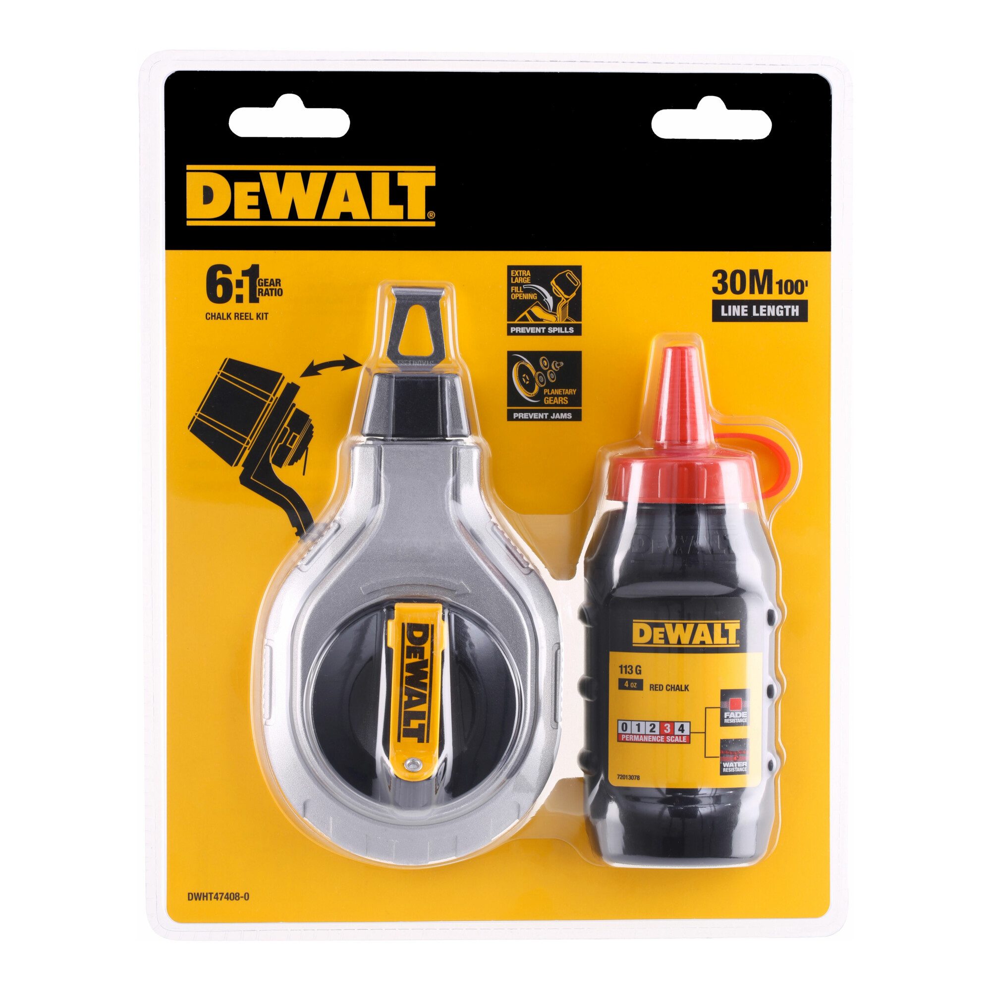 DeWalt Reißnadel DEWALT Schlagschnur-Set 30m mit roter Kreide DWHT47408-0