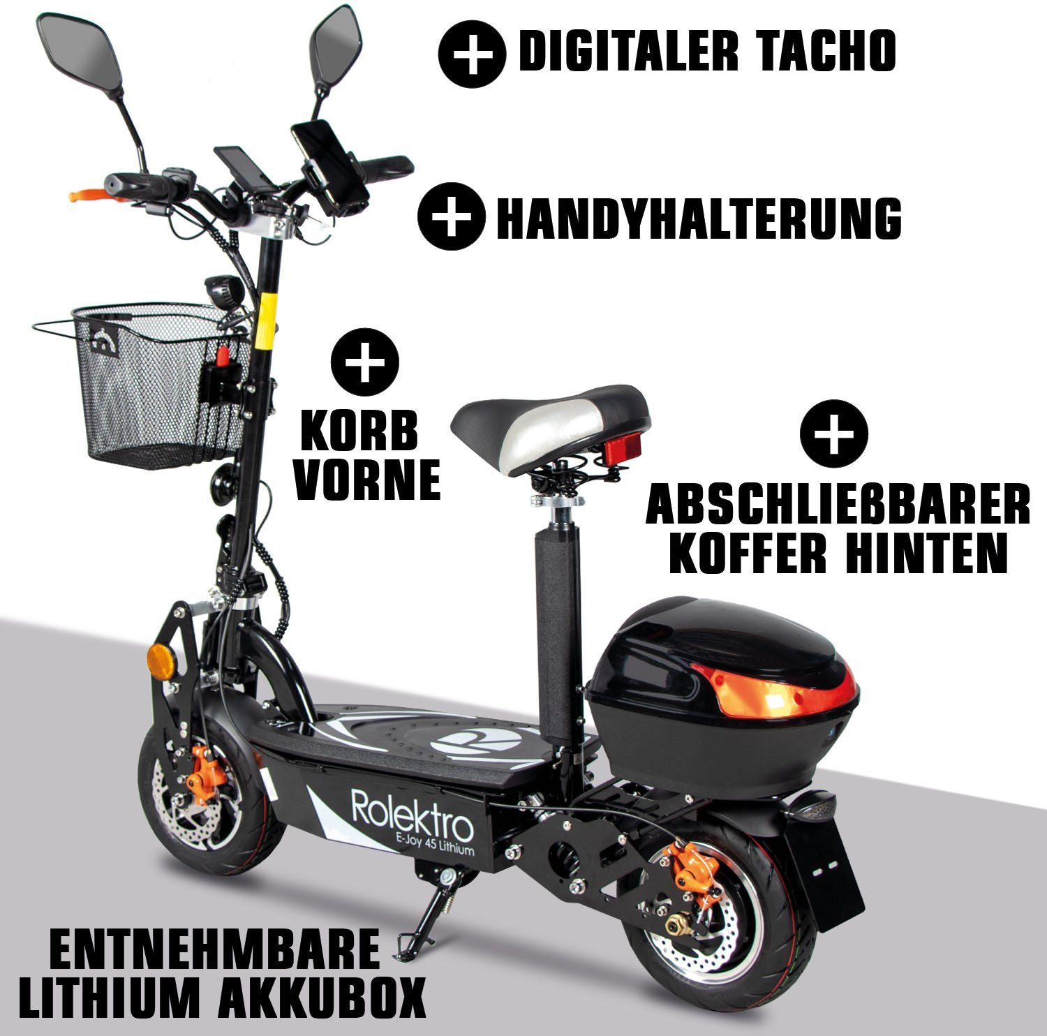 Rolektro E-Motor Scooter Rolektro E-Joy 45 Lithium, 1000 W, 45 km/h, up to 50 km range, with USB port