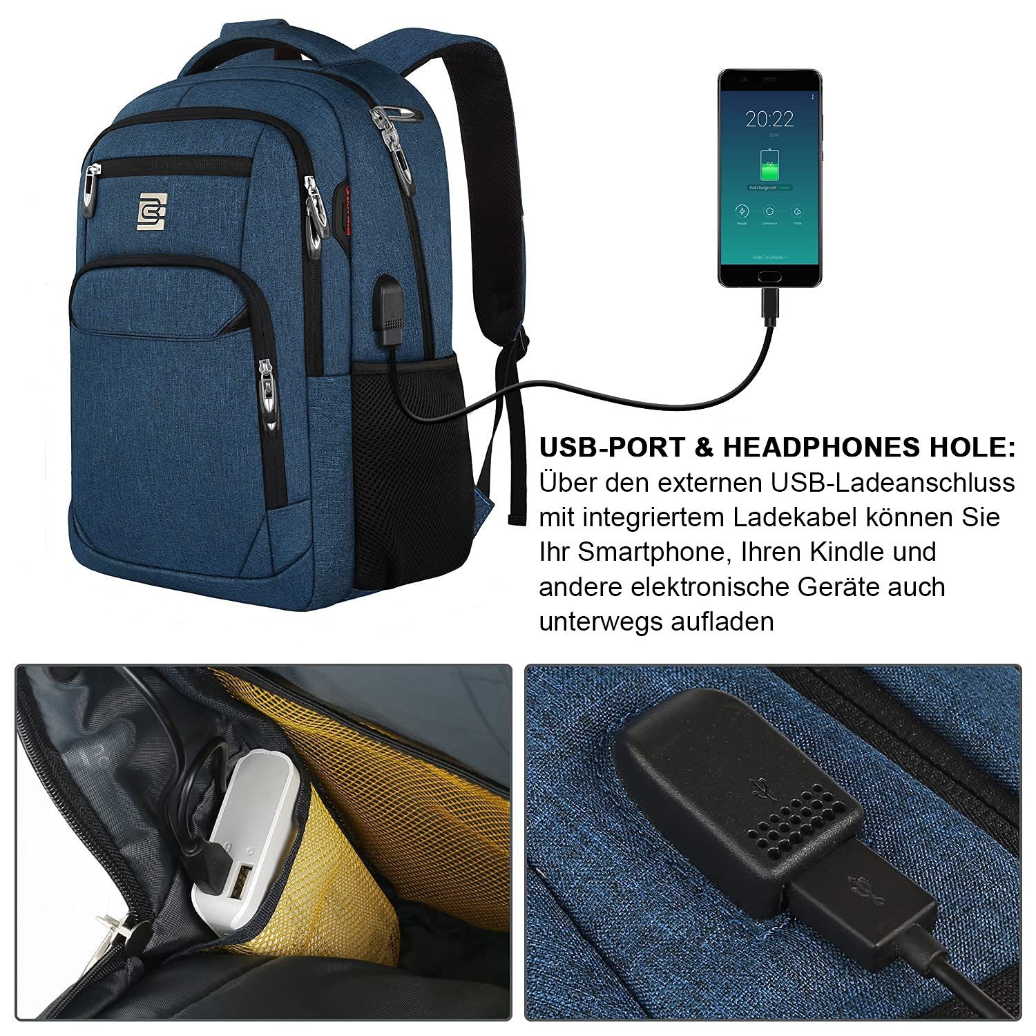 MODFU Laptoprucksack Laptop Rucksack Rucksäcke Schulrucksack Laptoptasche Wasserbeständig (Laptop Notebook Tasche Schule Uni Rucksack Freizeitrucksack, Anti-Diebstahl, Backpack mit Laptopfach, Sportrucksack, mit USB-Anschluss), Herren Damen Jungen Teenager Freizeit Arbeit Business Reisen