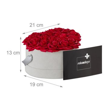 Kunstblume Graue Rosenbox Herz mit 18 Rosen, relaxdays, Höhe 13 cm, Rot