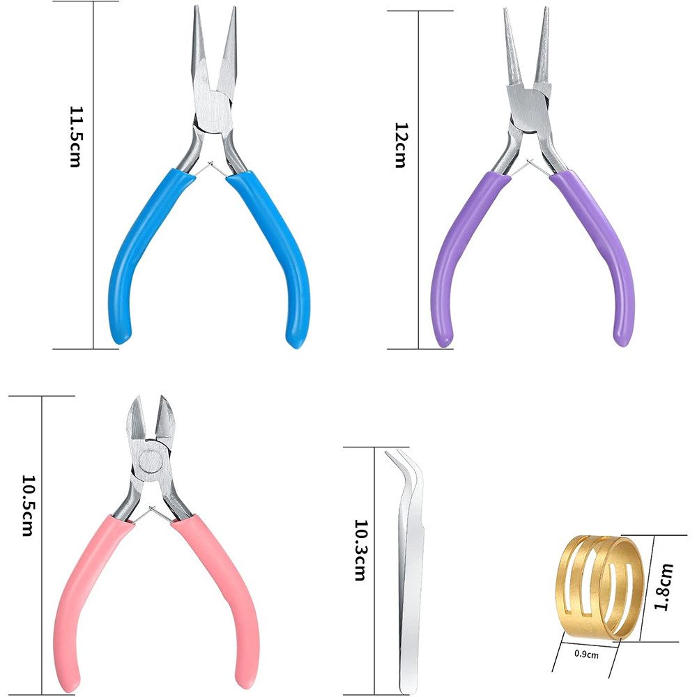 AFKSMILE Zangenset 3 Stück Schmuckzangen Set mit Spitzzange/Kettenzange/Drahtschneider, 3-tlg., Schmuck Zange Set mit Sprungringöffner & Pinzette für Schmuckreparatur