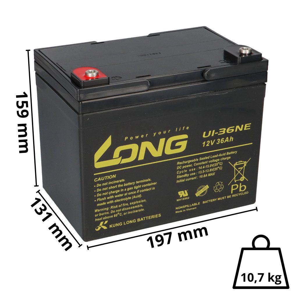 Kung Long Kung Long Akku 12V 36Ah Pb Batterie Bleigel U1-36NE zyklenfest Bleiakkus