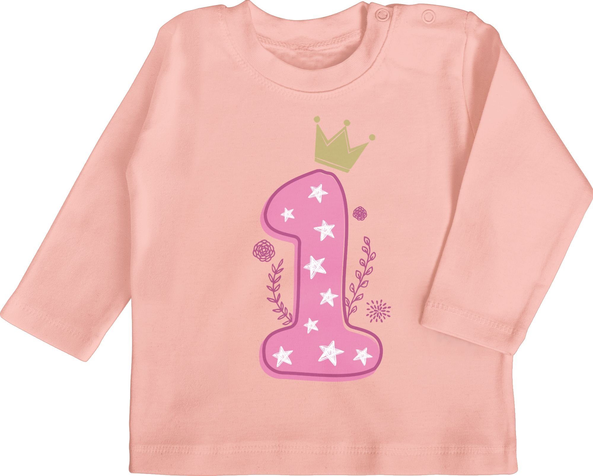 Erster Mädchen 2 Shirtracer T-Shirt 1. Babyrosa Geburtstag