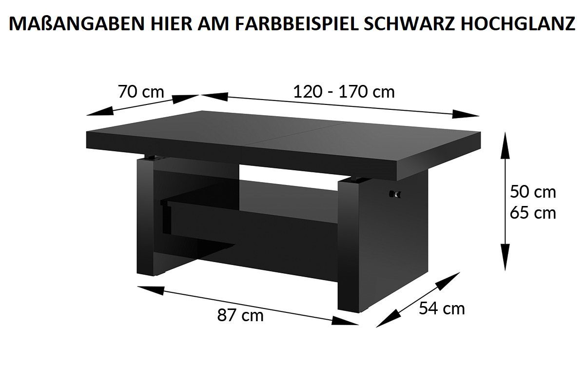 Couchtisch Aversa H-111 Weiß Hochglanz höhenverstellbar ausziehbar designimpex Schublade