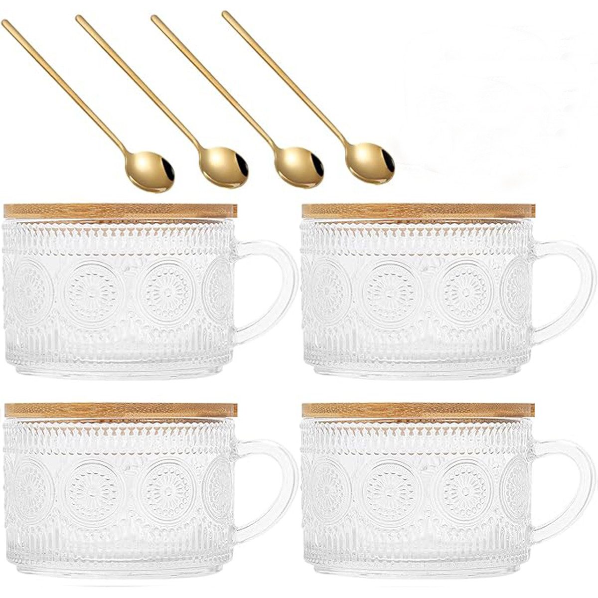 Gläser-Set 4 Pcs Kaffeebecher Vintage Macchiato Gläser mit Deckel und