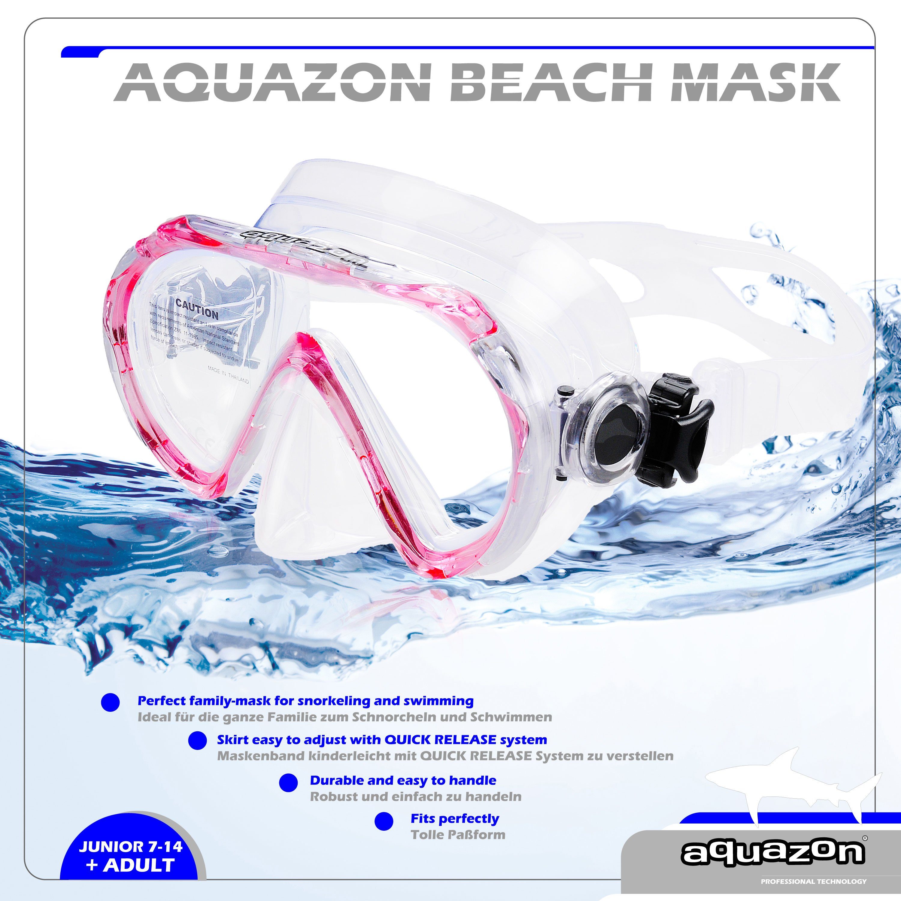 pink Schnorchelbrille BEACH, Jahre, für Silikon Taucherbrille Junior Kinder AQUAZON 7-12
