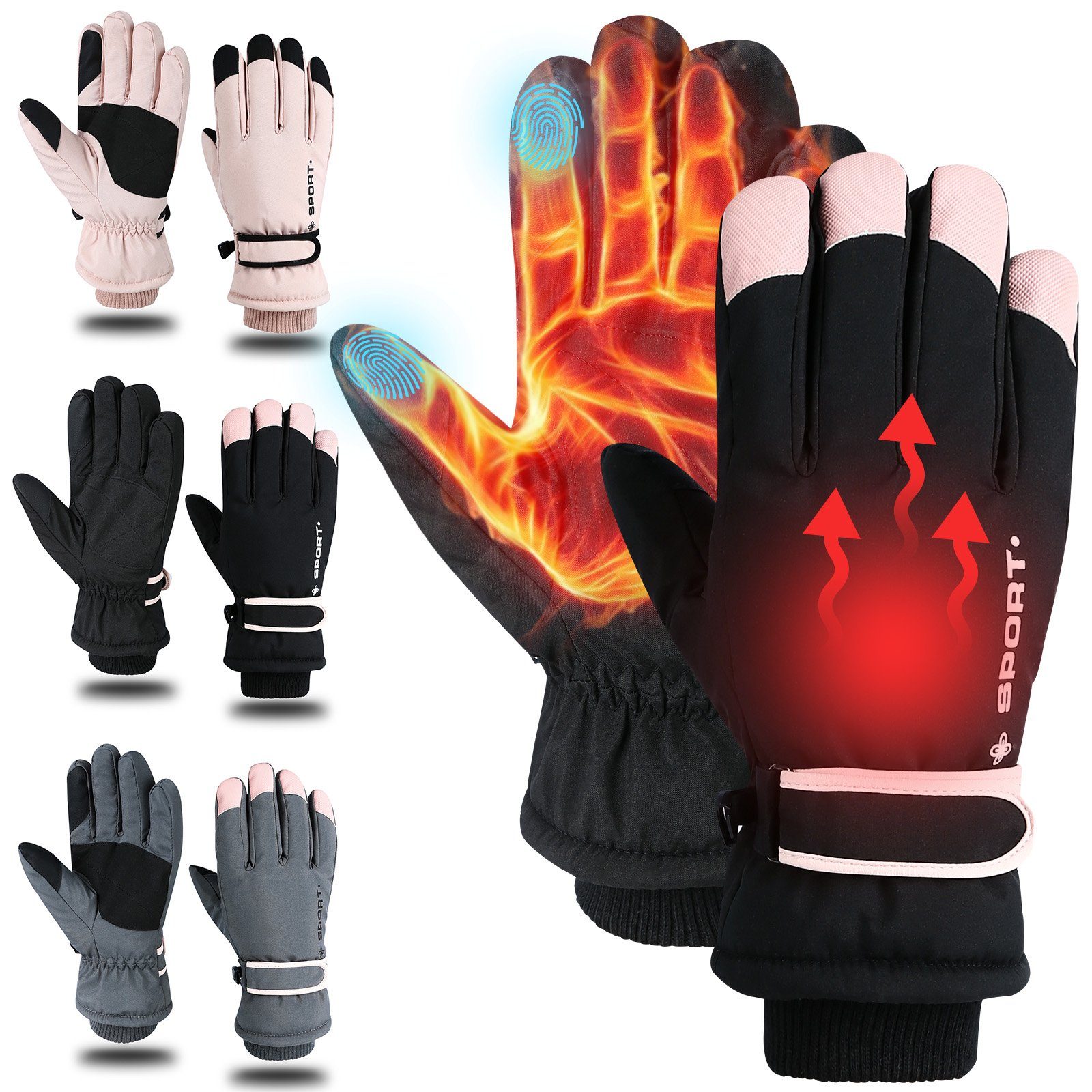 Fahrrad Wandern Handschuhe, Touchscreen Thermo, Sport Eislaufen Winter Schwarz Damen, Handschuhe Sunicol Warme Skihandschuhe Snowboard Wasserdicht, Skifahren für