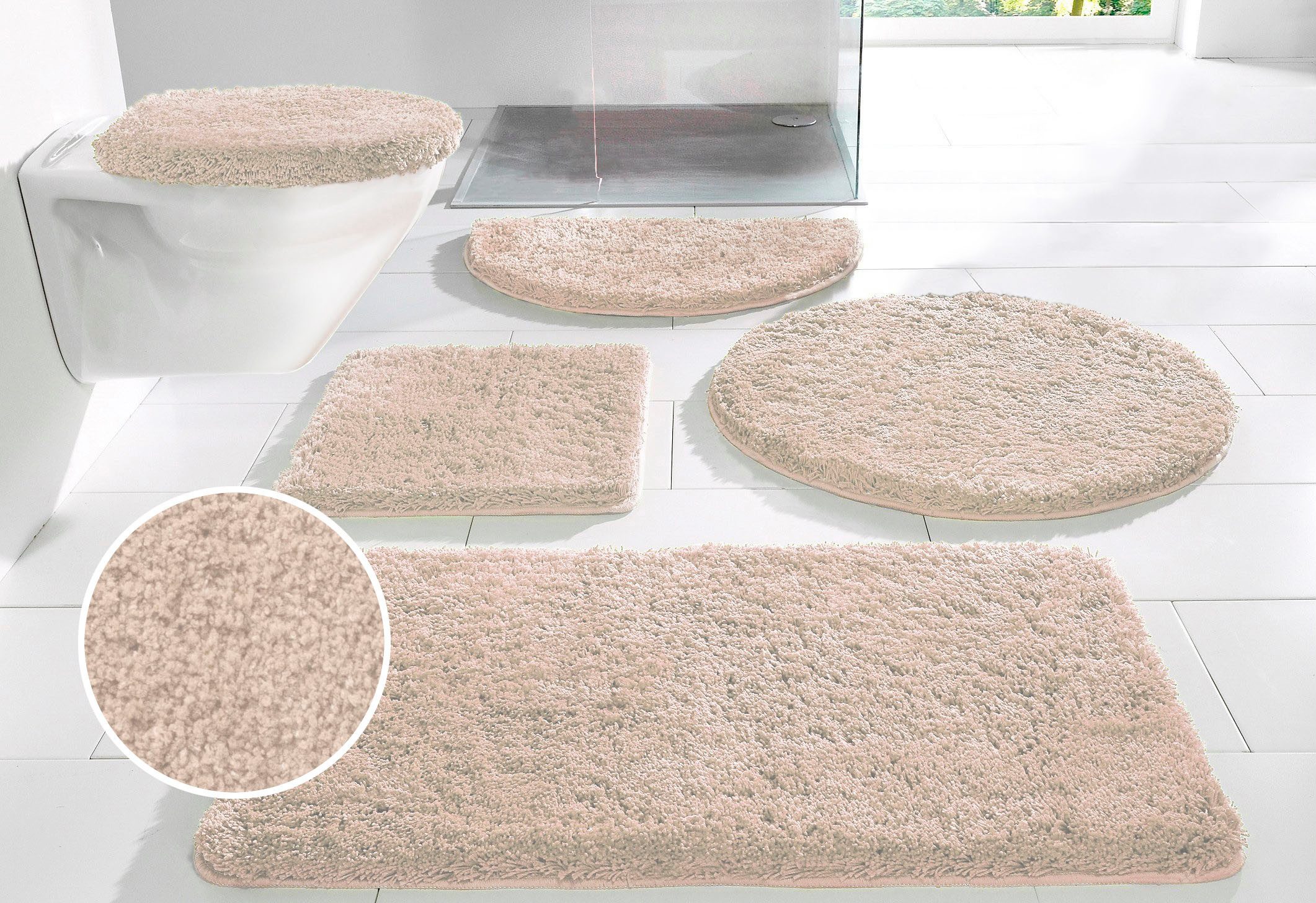 OTTO home Badematte Sanremo, Standard & Premium, 30mm oder 35mm, sehr weich, rutschhemmend beschichtet, schnell trocknend, fußbodenheizungsgeeignet, Polyester, rechteckig, 3-tlg. Hänge-WC Set, Badteppich, unifarben, rechteckig, rund & als 3-tlg. Set erhäl