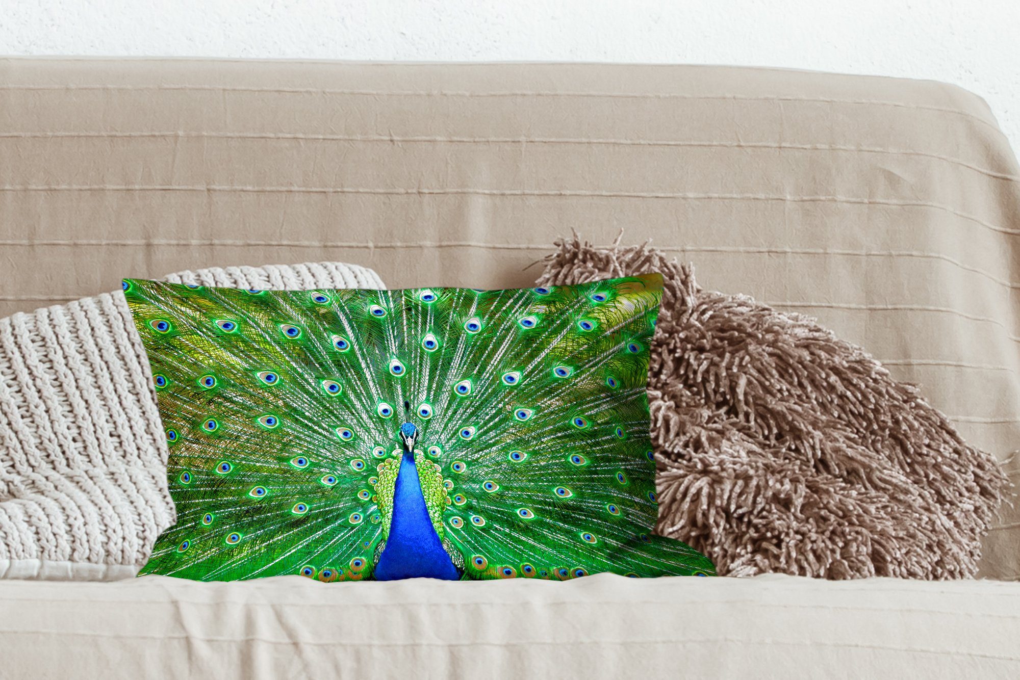 MuchoWow Dekoration, - Tiere Vogel, Schlafzimmer - Zierkissen, Pfau Wohzimmer mit Dekokissen Füllung, Dekokissen