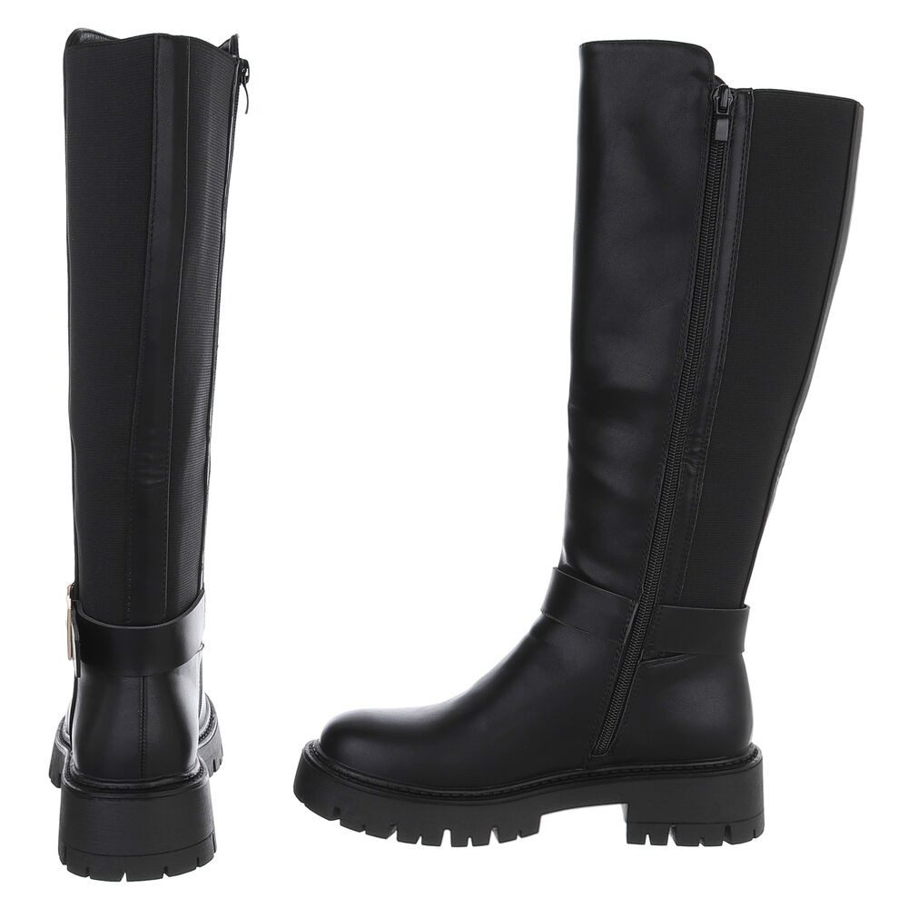 Ital-Design Moderne Damenstiefel mit Schnalle für Herbst & Winter Plateaustiefel (90471378) Blockabsatz Stiefel in Schwarz