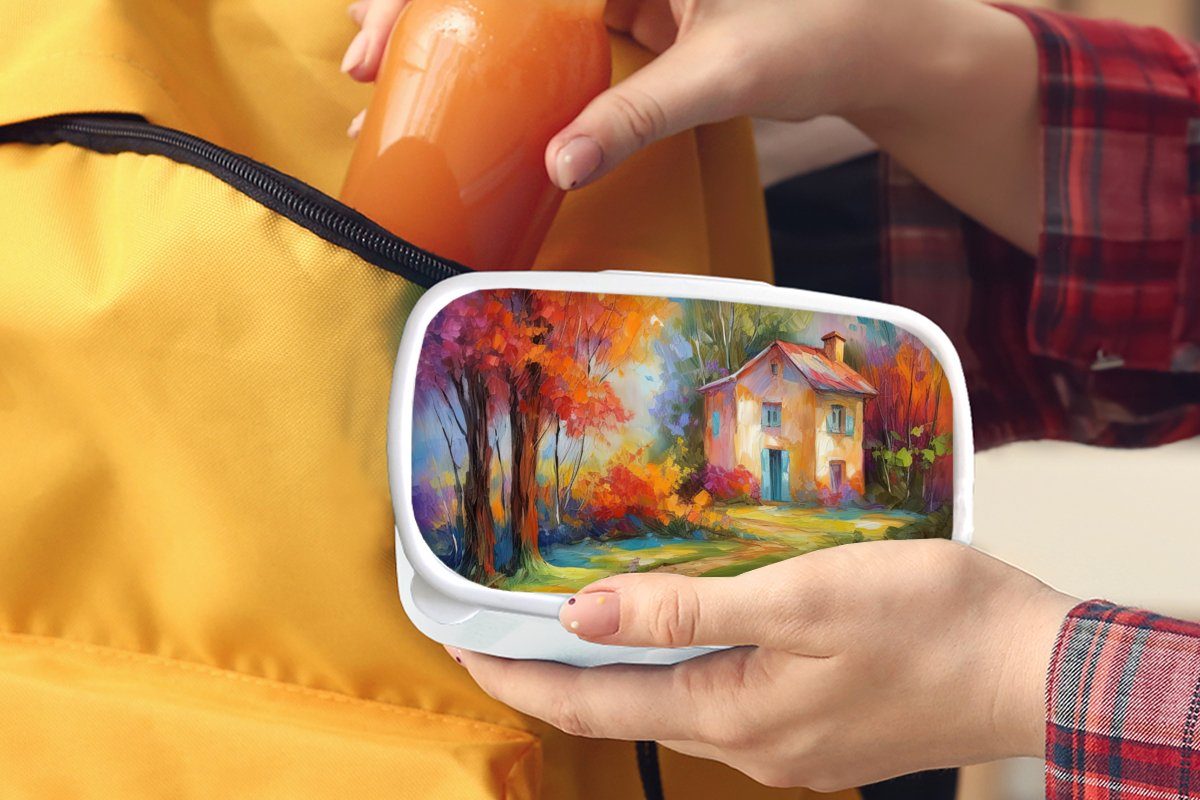Landschaft MuchoWow Kunst, Lunchbox Mädchen Kunststoff, und Brotdose, - für Brotbox Jungs (2-tlg), - für weiß und Farbenfroh Ölgemälde - Kinder Erwachsene,