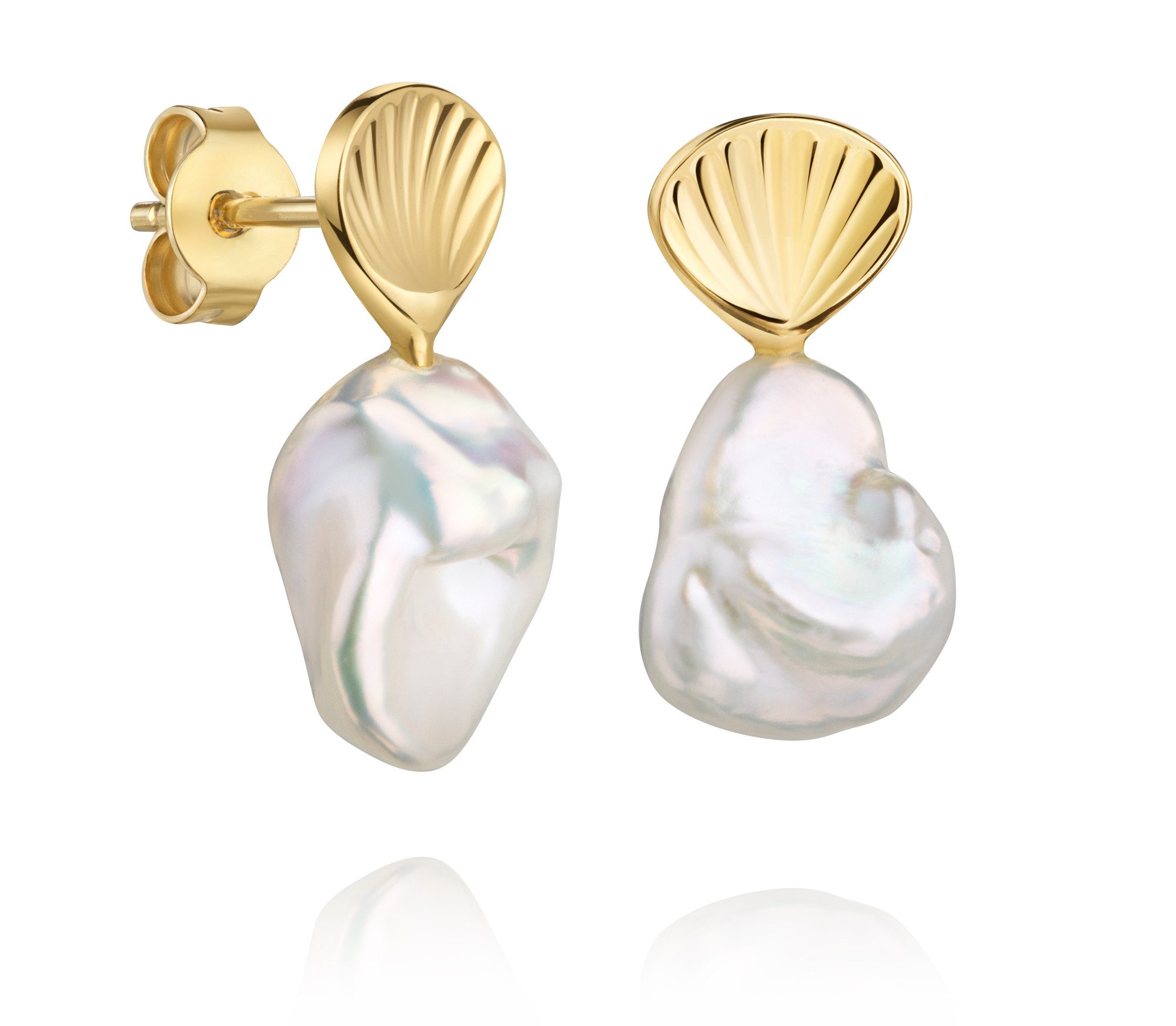 JEVELION Perlenohrringe 333 Gold Keshi Perle 2x Ohrhänger Süßwasserperle weiß (Barockperle Ohrschmuck, 2-tlg., für Damen und Mädchen), Goldstecker - Made in Germany