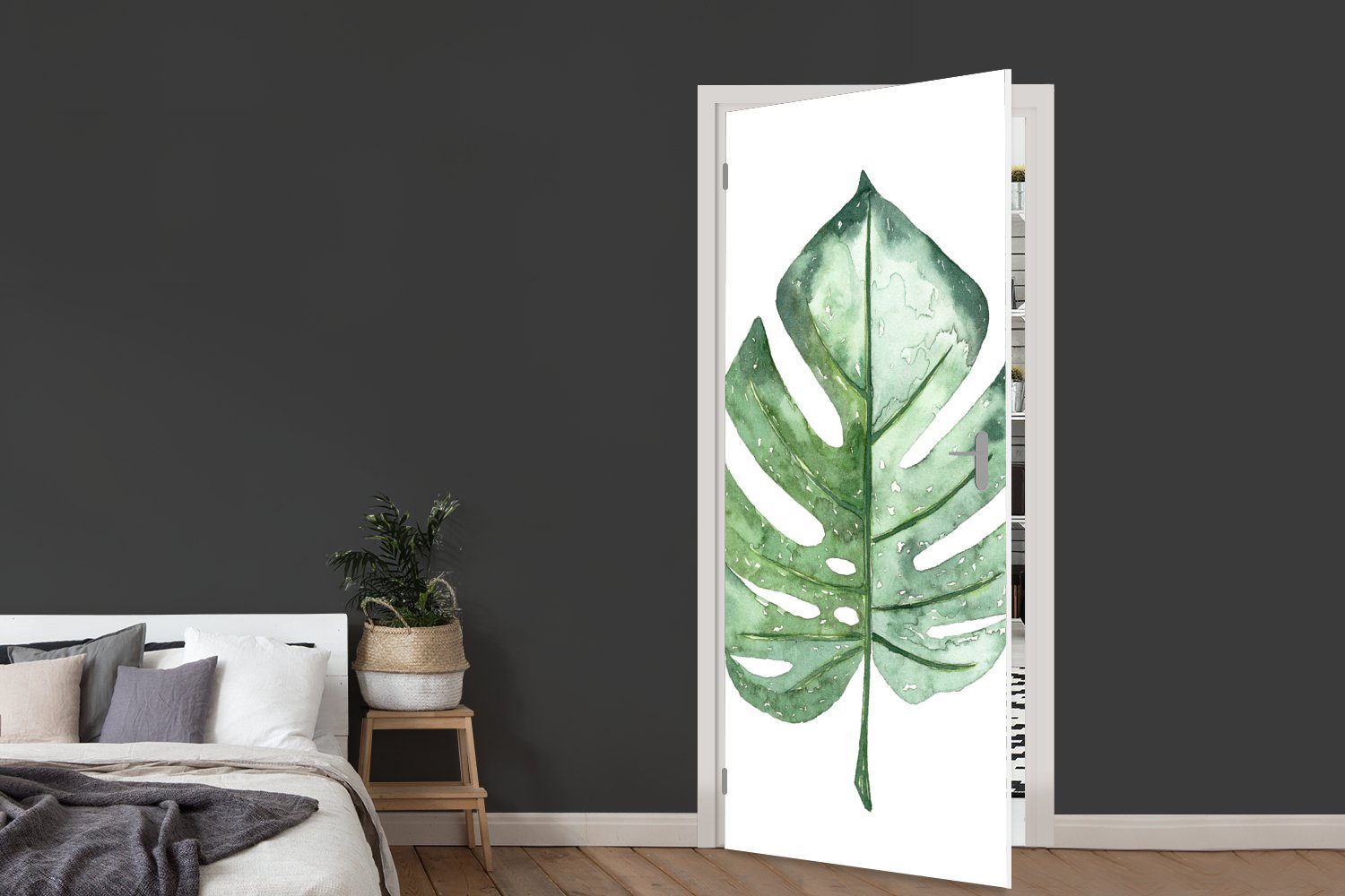 MuchoWow Türtapete Aquarell 75x205 für bedruckt, Monstera Blatt, - St), - cm Fototapete Tür, Matt, Türaufkleber, (1