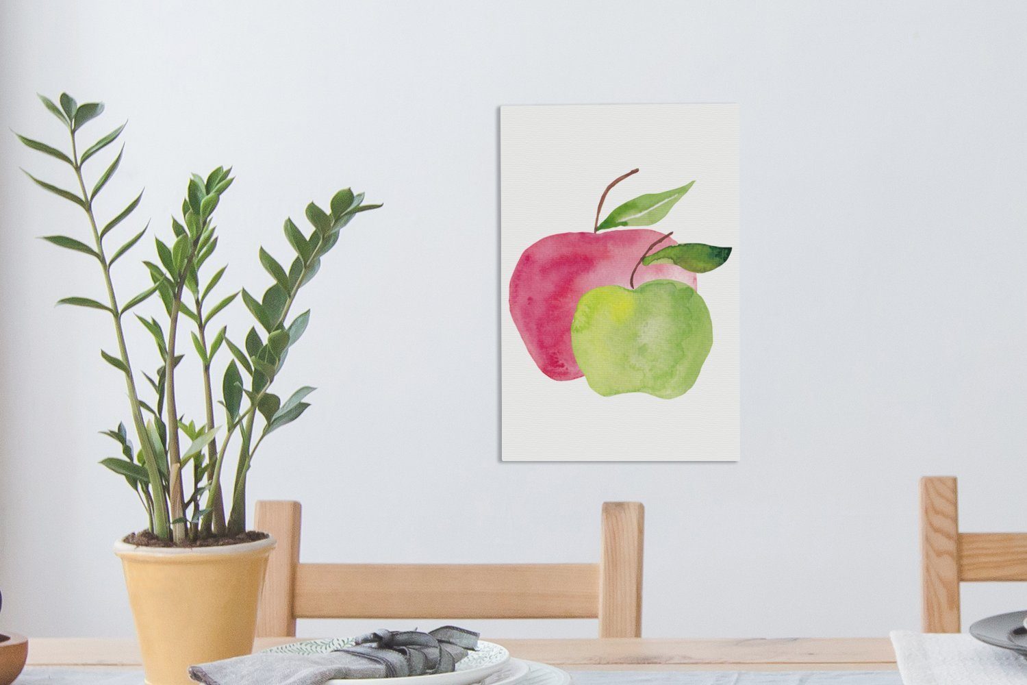 20x30 St), Zackenaufhänger, - cm Gemälde, Aquarell fertig Leinwandbild inkl. (1 OneMillionCanvasses® Weiß, Leinwandbild bespannt - Äpfel