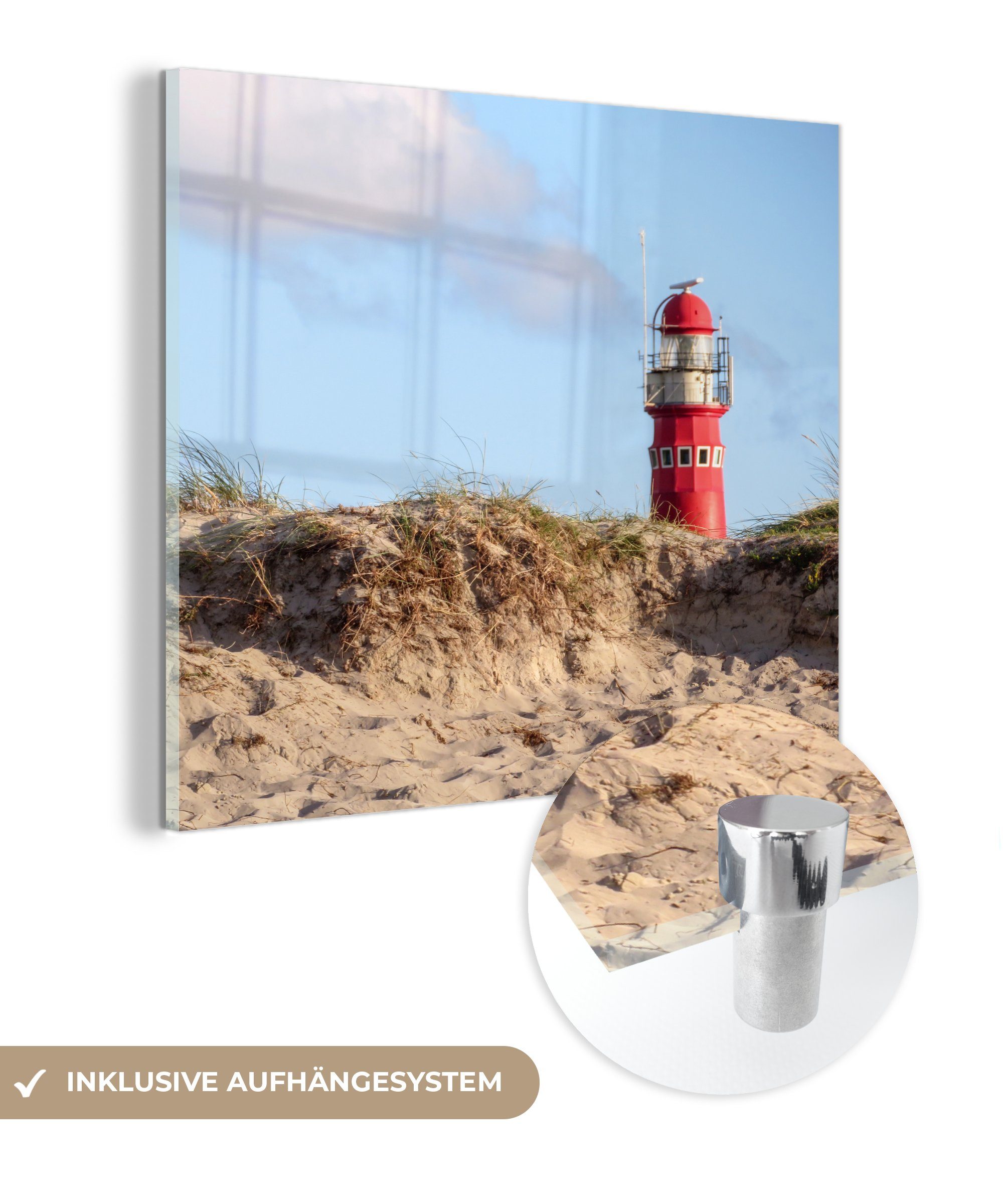 MuchoWow Acrylglasbild Strand - Leuchtturm - Düne, (1 St), Glasbilder - Bilder auf Glas Wandbild - Foto auf Glas - Wanddekoration