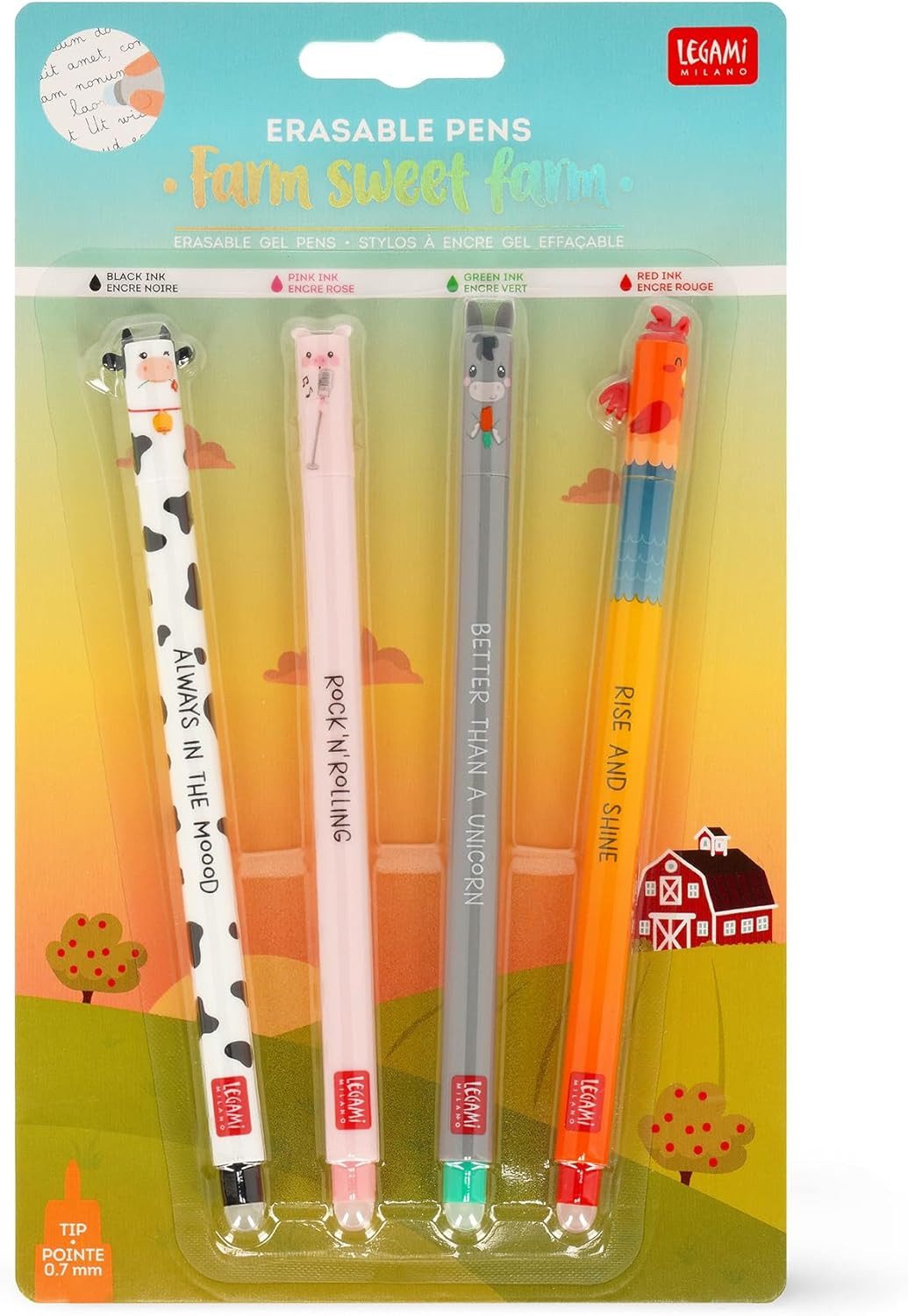 Legami Gelschreiber 4er Set Farm Sweet farm, Erasable Pen, (4-tlg)