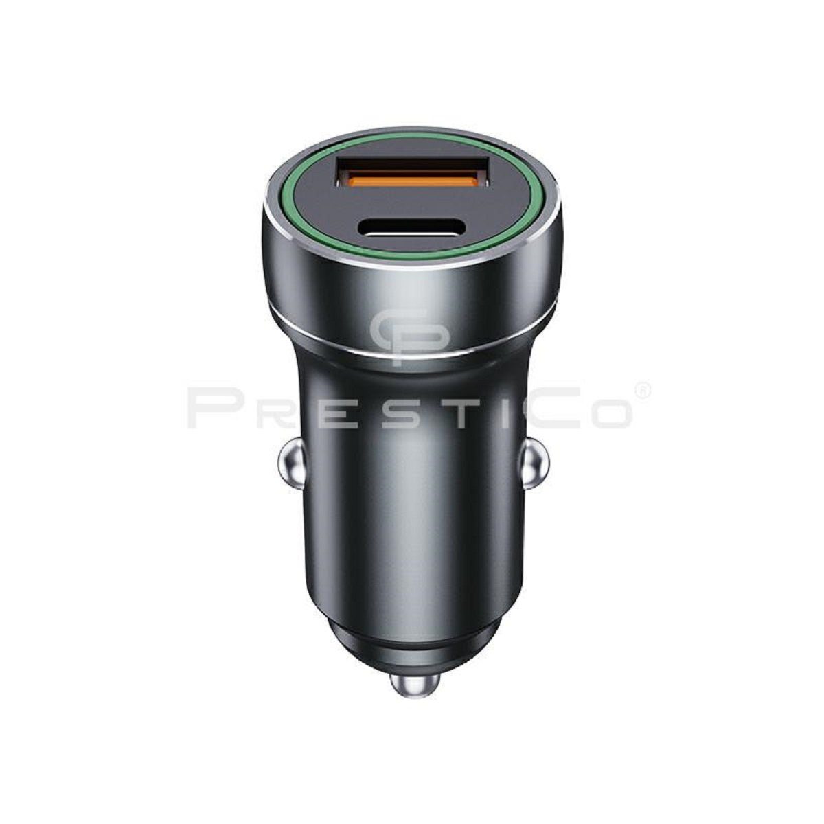 PrestiCo Auto Ladegerät USB-C 20W USB Typ C 3.0 Schnellladeadapter KFZ KFZ-Adapter USB 3.0 Typ A, USB-C zu USB 3.0 Typ A, USB-C, 0 cm, hohe Ladeleistung 3,1A an beiden Anschlüssen gleichzeitig