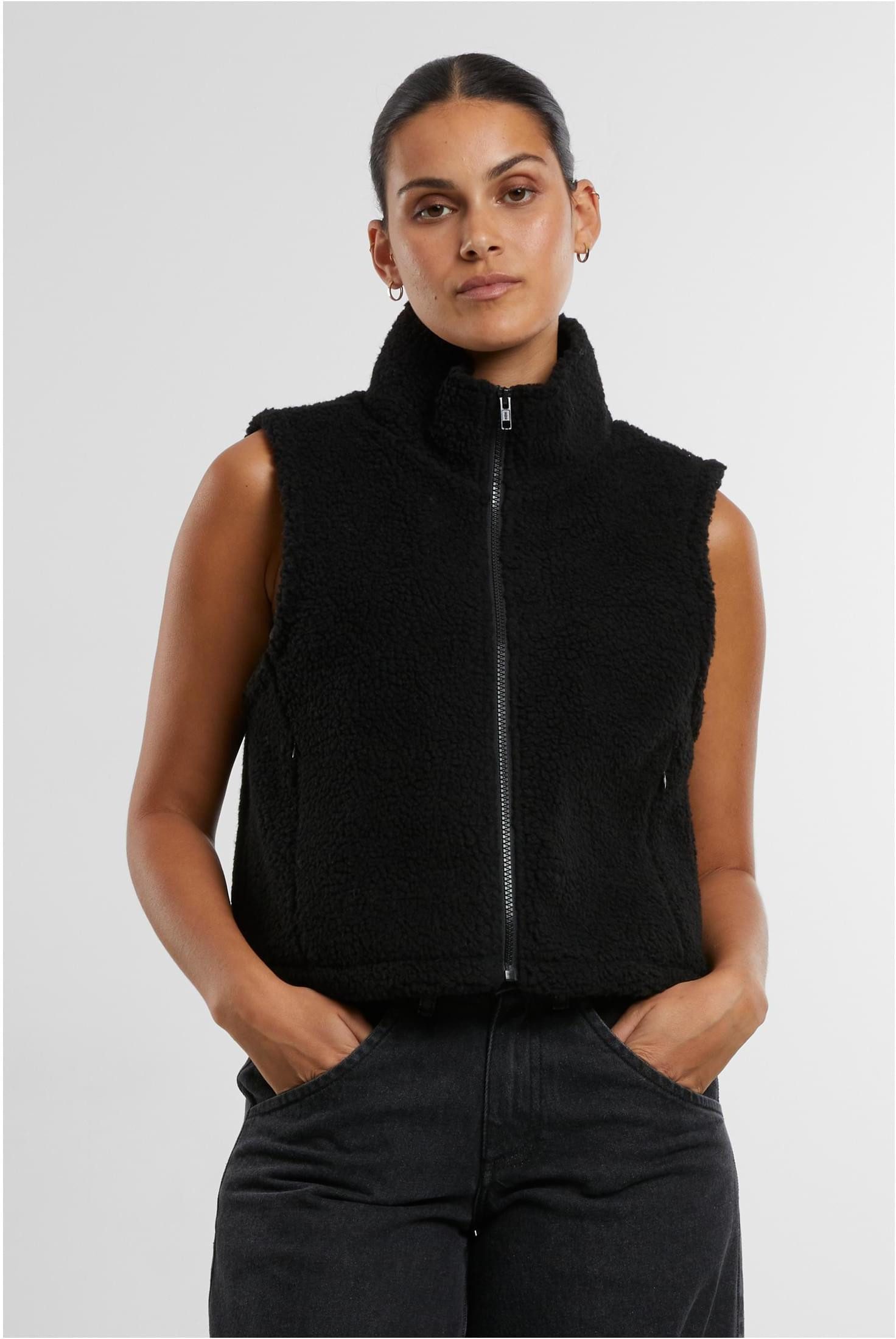 URBAN CLASSICS Sweatweste Ladies Short Sherpa Vest Damen Weste
