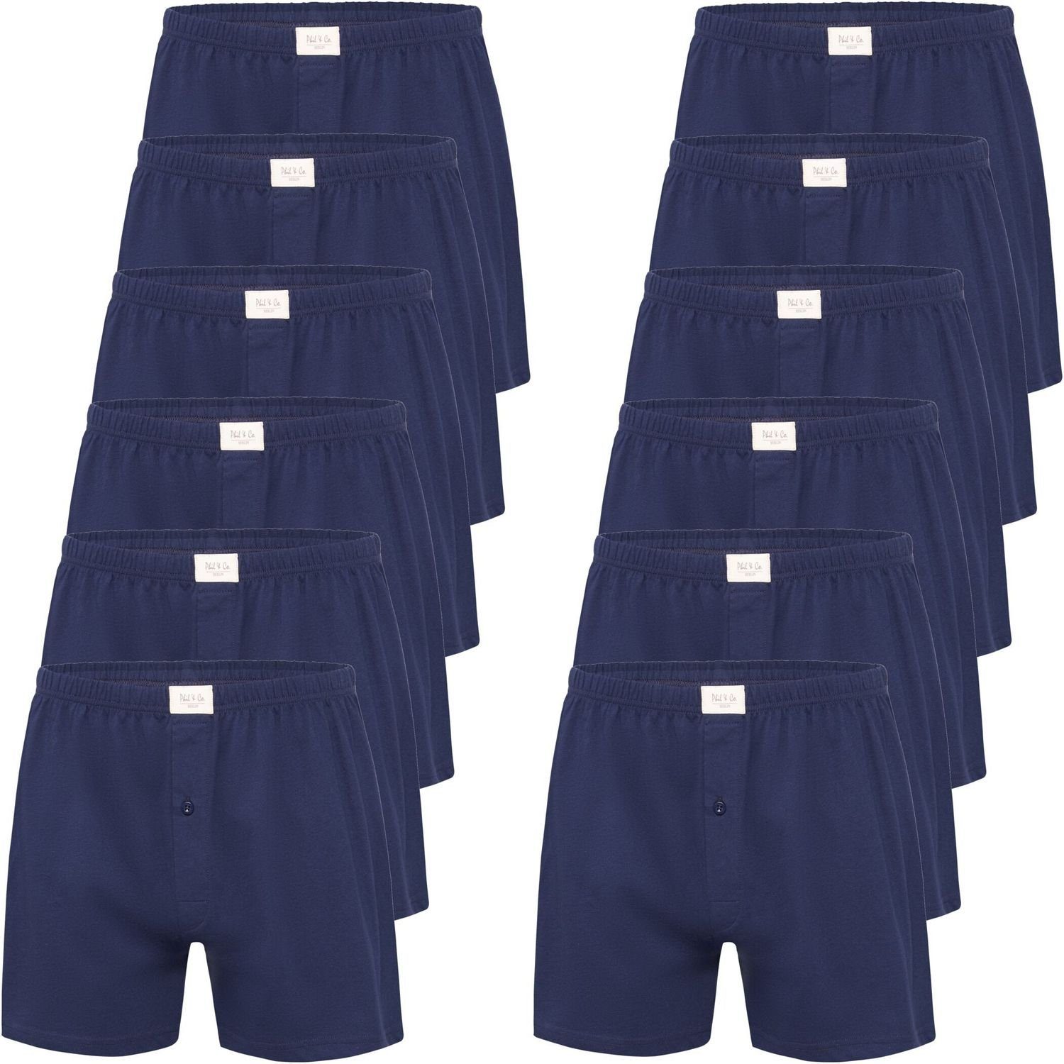 Phil & Co. Boxershorts 12 Stück Phil & Co Jersey Shorts Boxershorts Pant Unterhosen Herren große Größen schwarz oder blau M - 5XL (12-St) marine