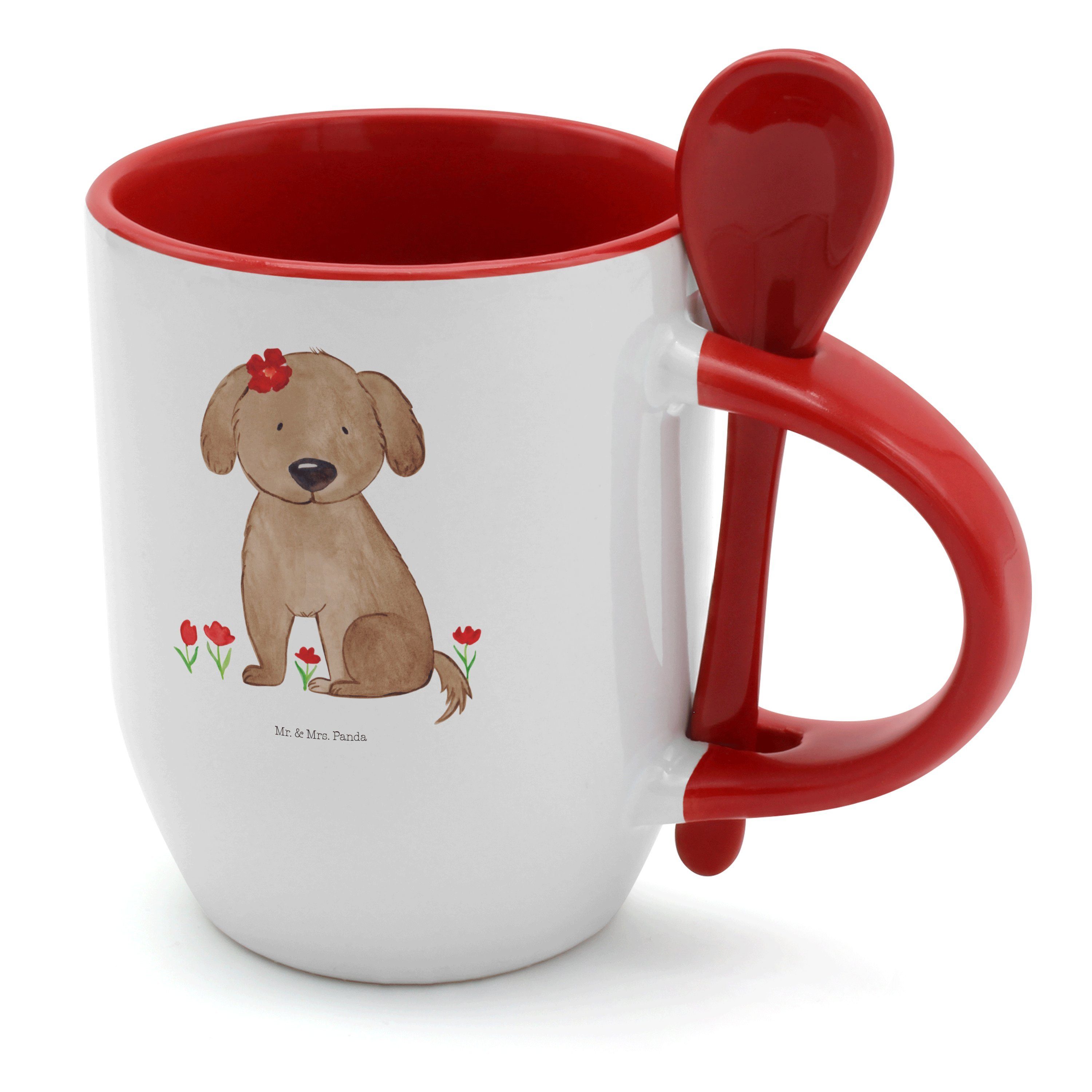 Hundeliebe, Mrs. Keramik - & Kaffe, Tasse Mr. Spruch, Panda Tasse Geschenk, - Hund Hundedame Weiß mit
