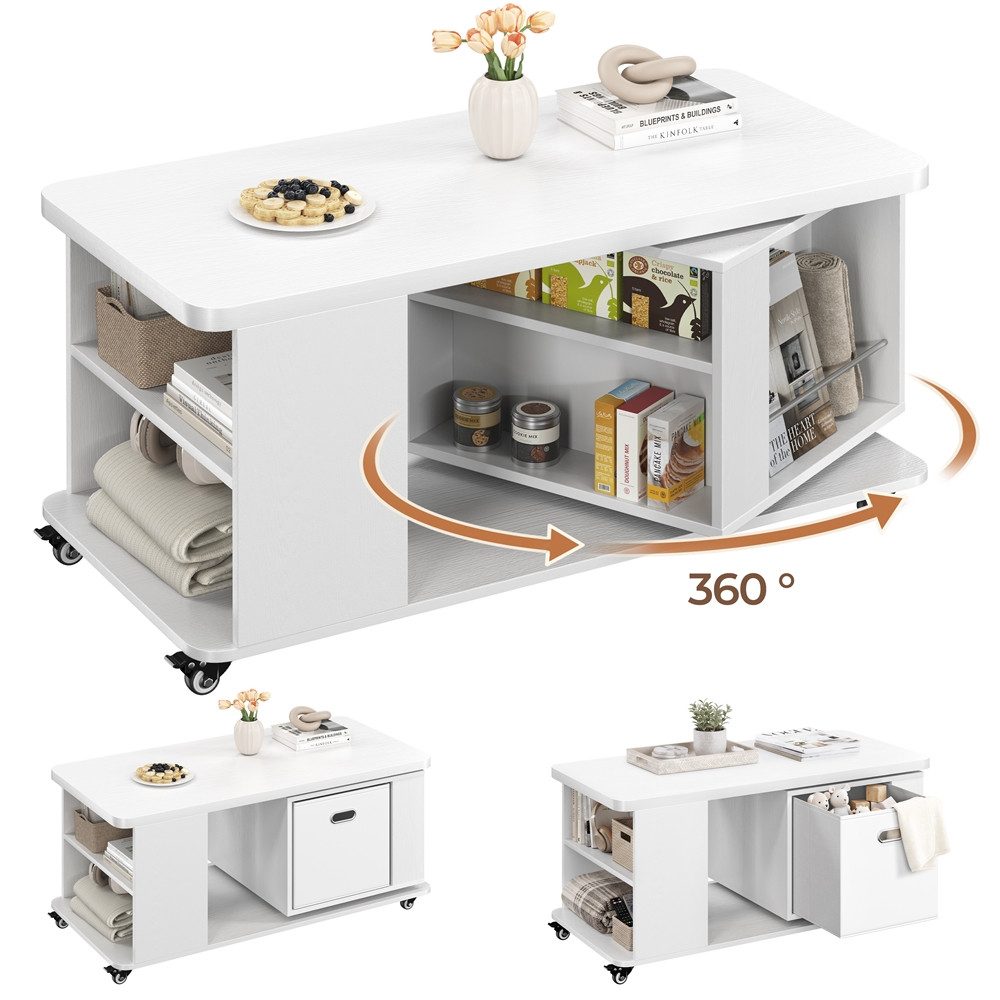 Yaheetech Couchtisch mit 360° Drehbarer Stauraum