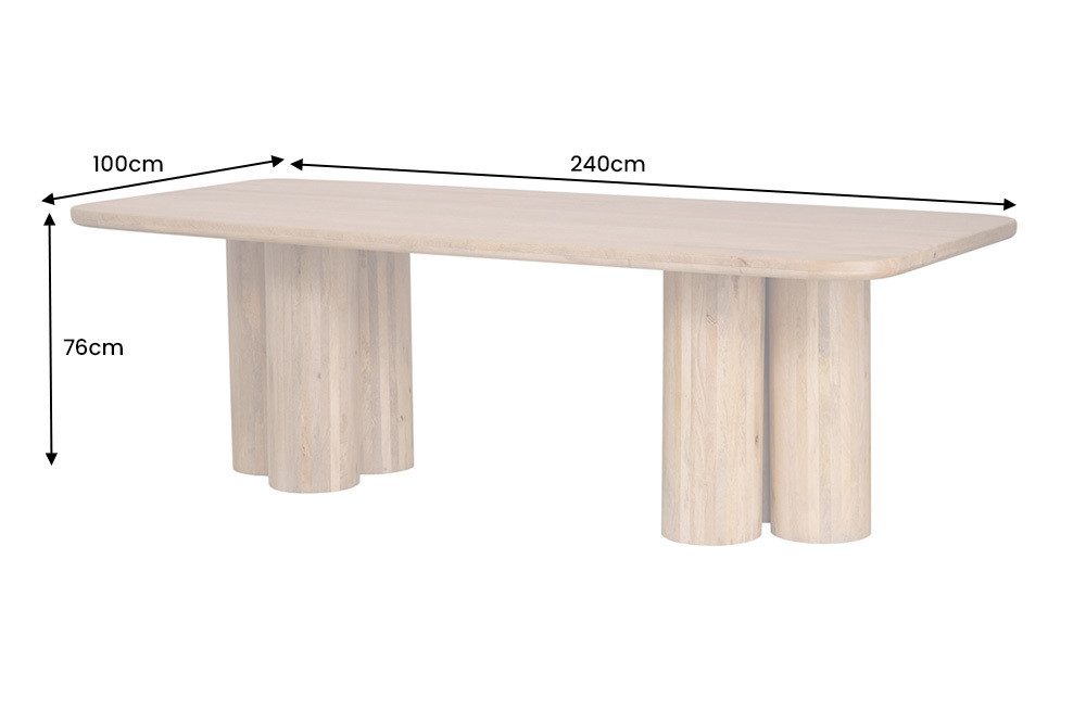 riess-ambiente Esstisch ART DECO 240cm natur - Massivholz, Säulenfüße, lackiert, rechteckig (Einzelartikel, 1-St), Massiver Speisetisch - ideal für Küche, Wohnzimmer oder Essbereich