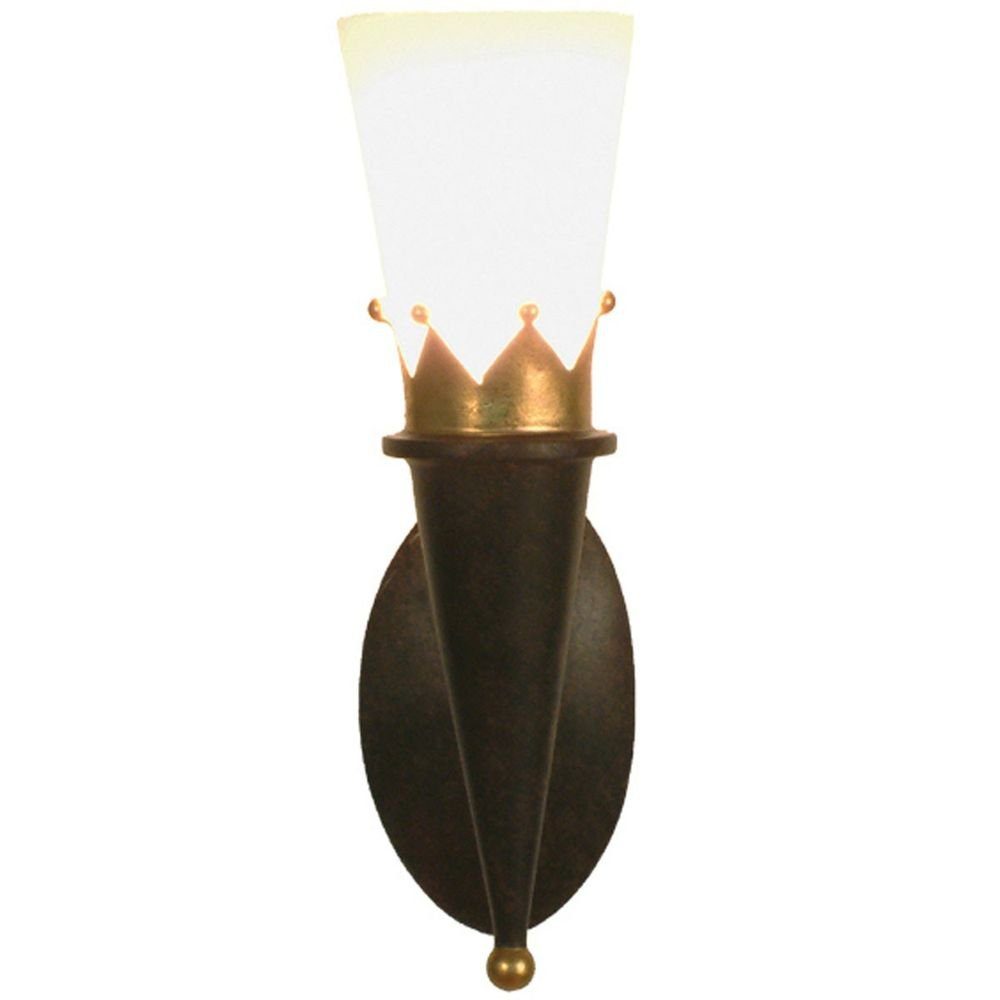 Holländer Wandleuchte Torcia Corona Eisen-Glas Braun-Schwarz-Gold