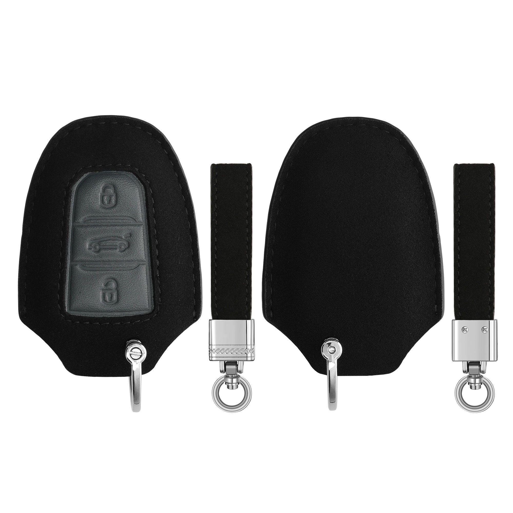 kwmobile Schlüsseltasche Autoschlüssel für Peugeot Schlüssel Schlüsselhülle Schwarz Cover in Grau Citroen, Hülle - Kunstleder Case