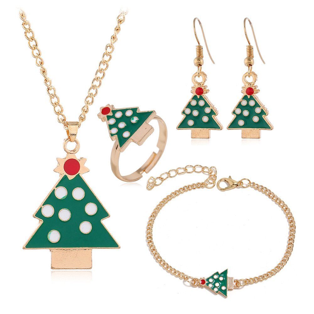 Halskette Armband Ringanzüge, Schmuckset Weihnachtserie Invanter Ohrringe der Weihnachtsbaum inkl.Geschenkbo