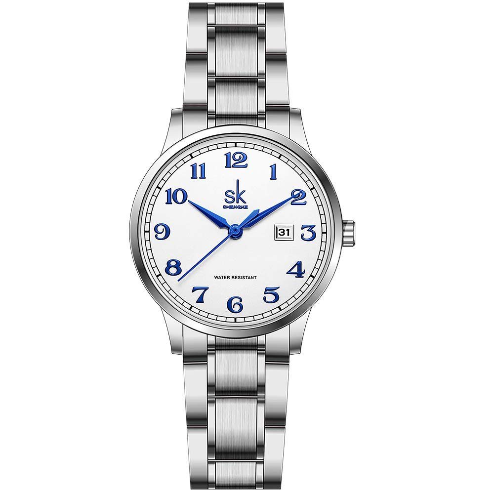 GelldG Uhr Damen Analog Quarz Armbanduhr mit Lederarmband, Edelstahl Uhr Silber
