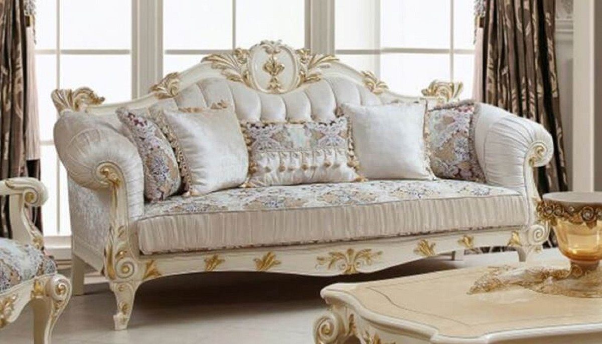 Padrino Casa Gold Wohnzimmer Wohnzimmer Luxus / Möbel Mehrfarbig Barock - Muster / - / Prunkvolles Sofa Casa Barockstil Barockstil elegantem Creme - Sofa Barock Padrino im Möbel Einrichtung - Sofa Luxus mit Weiß