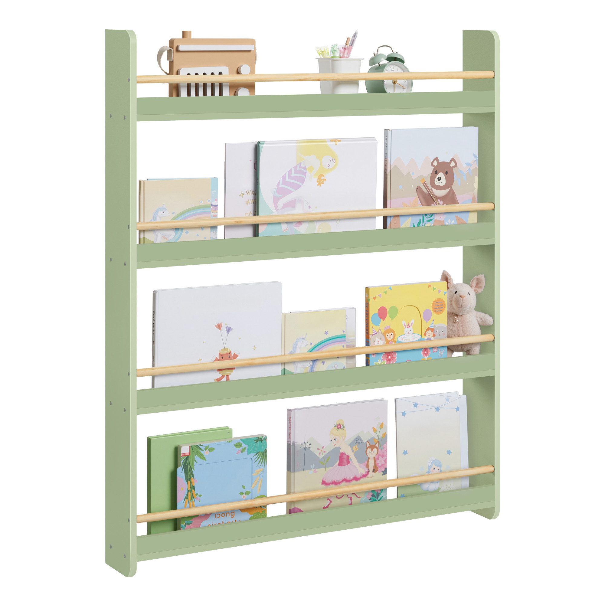 SONGMICS Spielzeugtruhe Kinderbücherregal, Wandregal und Spielzeugregal mit mehreren Ebenen, mit 4 Ebenen, für Kinderzimmer und Spielzimmer