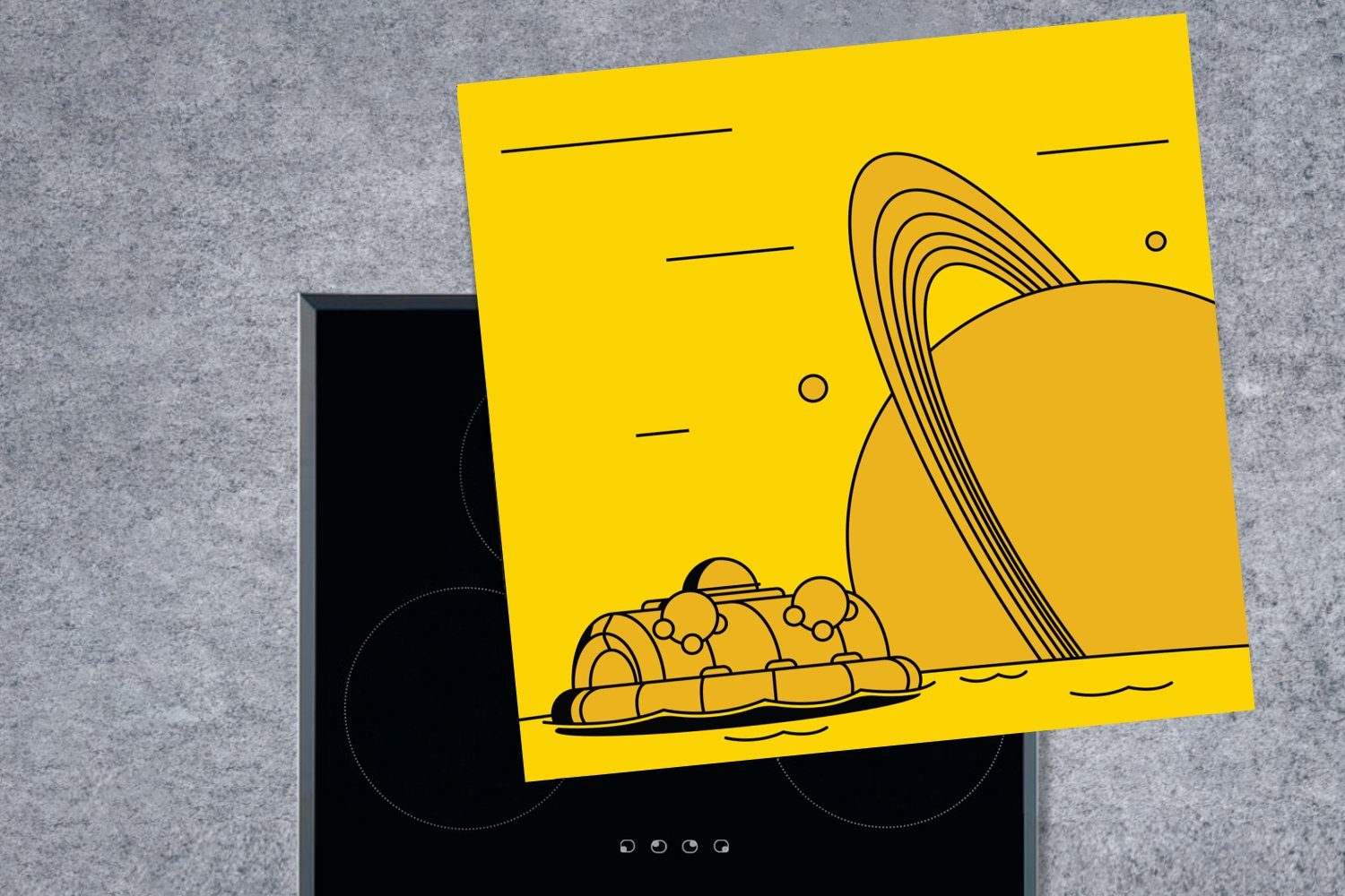 tlg), für Illustration, küche Gelb MuchoWow (1 Planet cm, Herdblende-/Abdeckplatte Vinyl, 78x78 - - Arbeitsplatte Ceranfeldabdeckung,