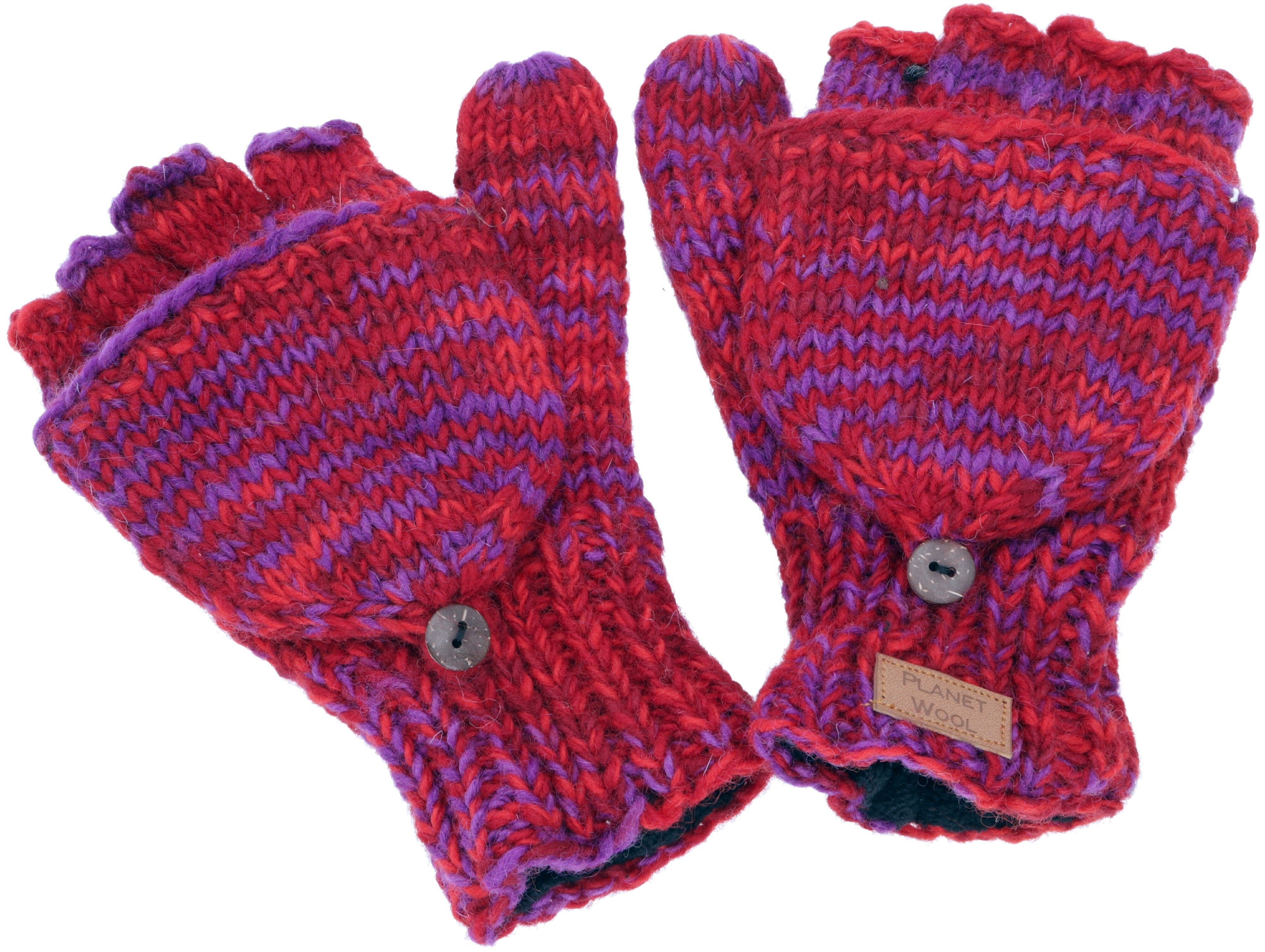 Guru-Shop Handgestrickte Strickhandschuhe Handschuhe, Klapphandschuhe.. rot/lila