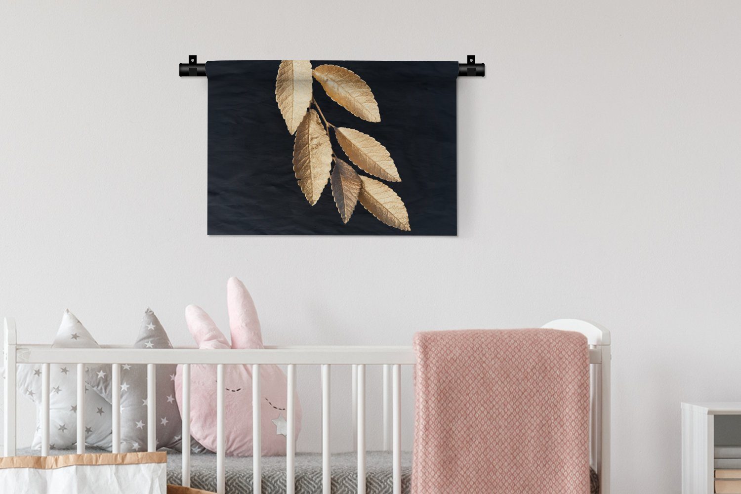 MuchoWow Wanddekoobjekt Gold Wandbehang, - Pflanzen, Wanddeko für - Kleid, Schlafzimmer, Blätter Schwarz Luxus Kinderzimmer Wohnzimmer, - 