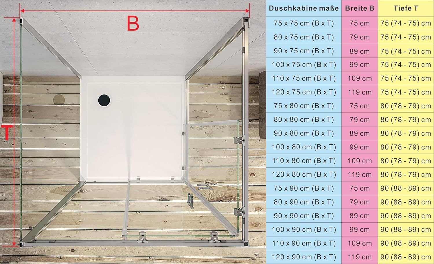 AQUABATOS Eckdusche U-Form Duschkabine mit Schiebetür Eckeinstieg Dusche ohne Duschwanne, BxT: 75x75 cm, Einscheibensicherheitsglas, Klare Einscheibensicherheit – Bild 2 von 5