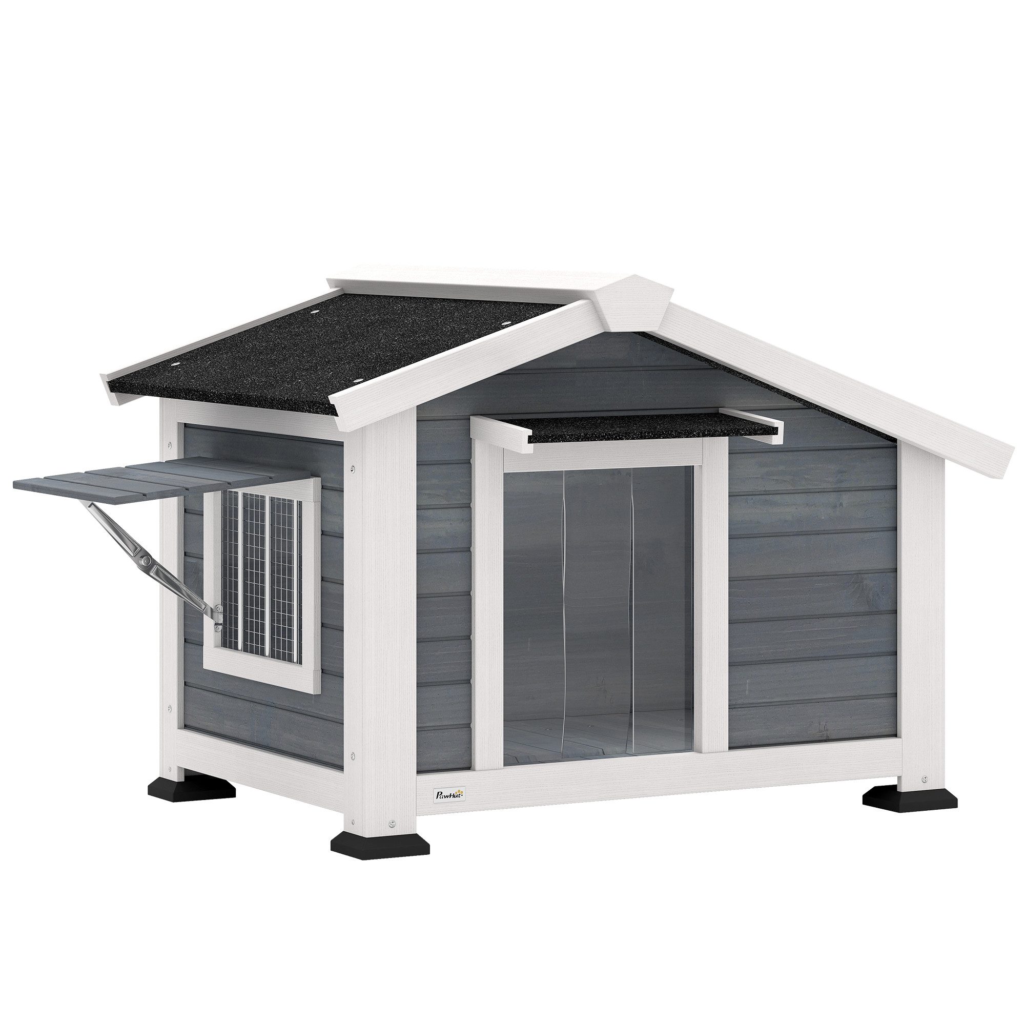 PawHut Hundehütte wetterfestes Hundehaus aus Holz mit herausnehmbarem Boden Asphaltdach, für mittelgroße Hunde bis 20 kg Indoor Outdoor 98 x 76 x 69,5 cm Grau