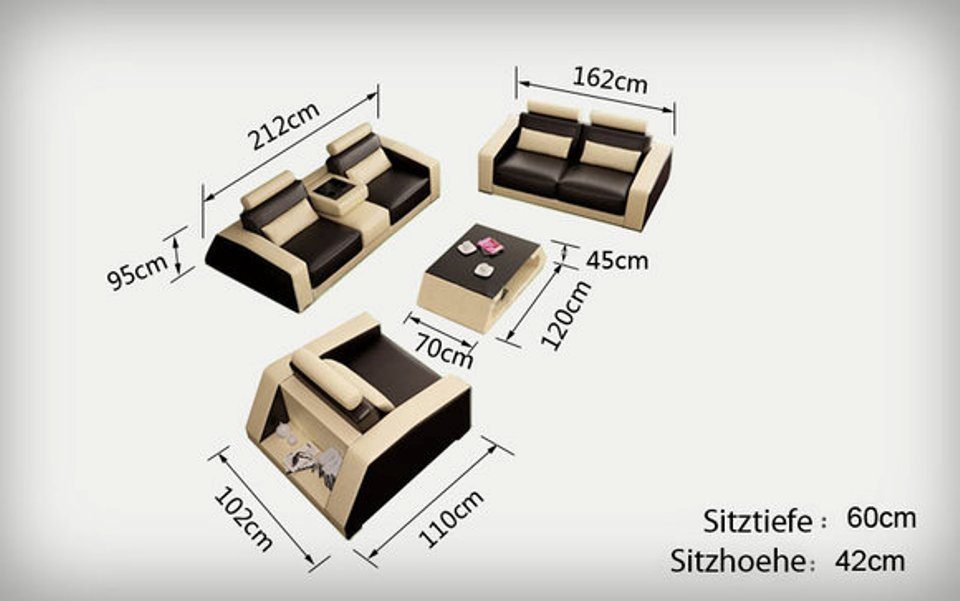 JVmoebel Sofa Polster in Sofas Sessel, 3+2+1 Garnitur Couchen Made Garnituren Design Couch Europe