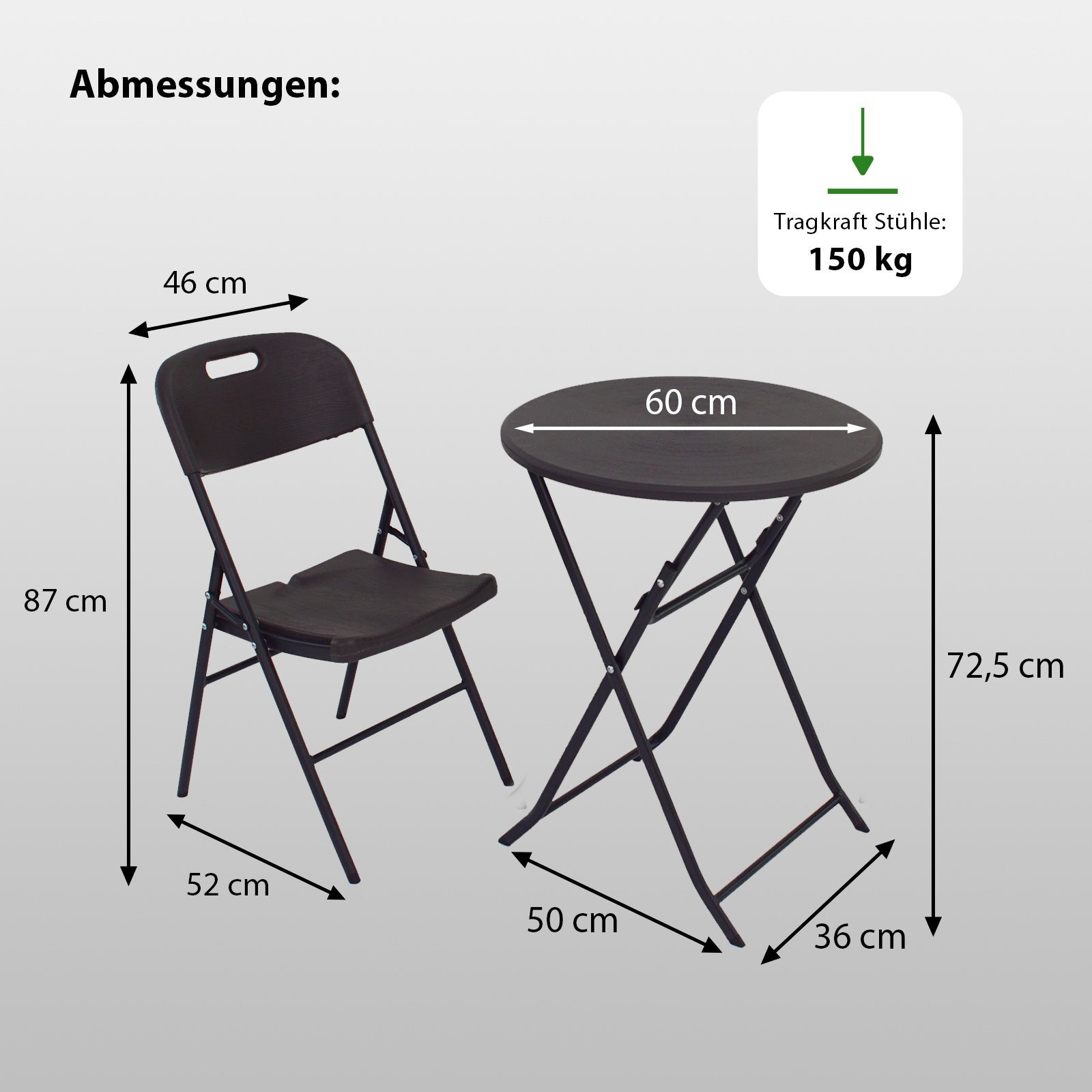 Bistrotisch + Ø klappbar Balkonmöbel (pflegeleicht), Bistrotisch Stühle TRUTZHOLM Campingmöbel Gartenmöbel 2 grau