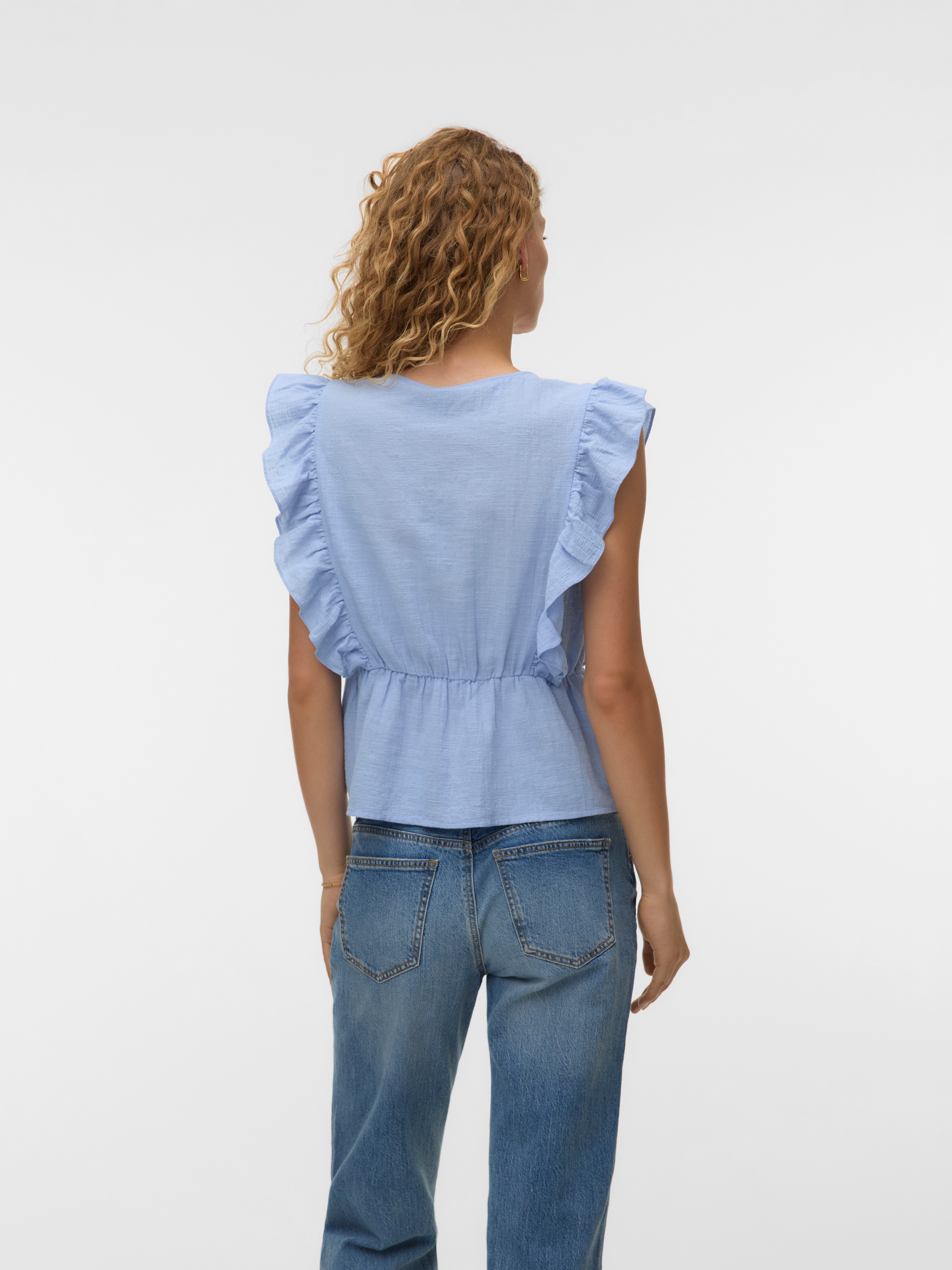 Vero Moda Rüschenbluse VMVIDO SL TAPE TOP WVN Baumwollmischung