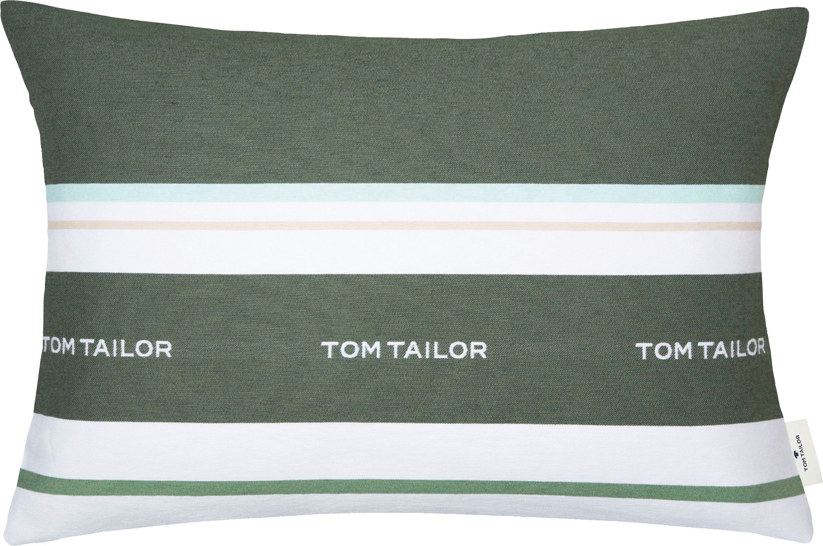 TOM TAILOR HOME Dekokissen Logo, mit eingewebtem Markenlogo, Kissenhülle ohne Füllung, 1 Stück grün/dunkelgrün/waldgrün/forest