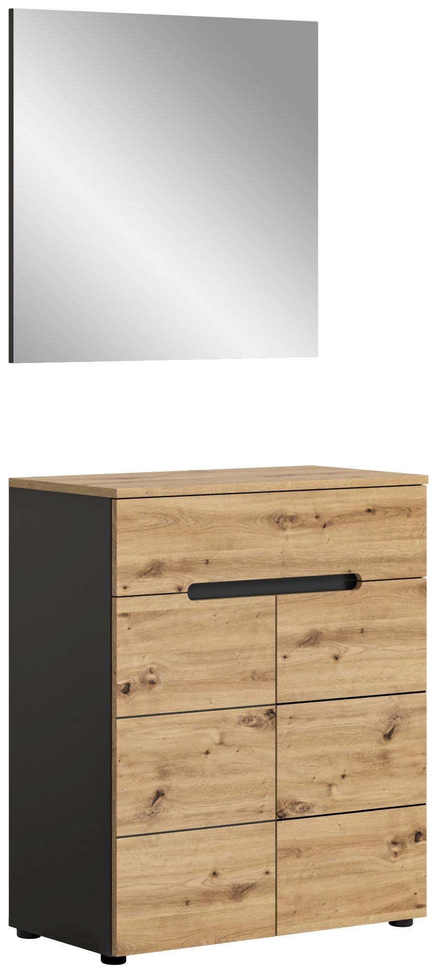 xonox.home Garderoben-Set Garderobenmöbel-Set CANU 5-teilig - Basalt grau/Artisan Eiche Dekor, (Komplett-Set, 5-St., Schuhschrank, Spiegel)